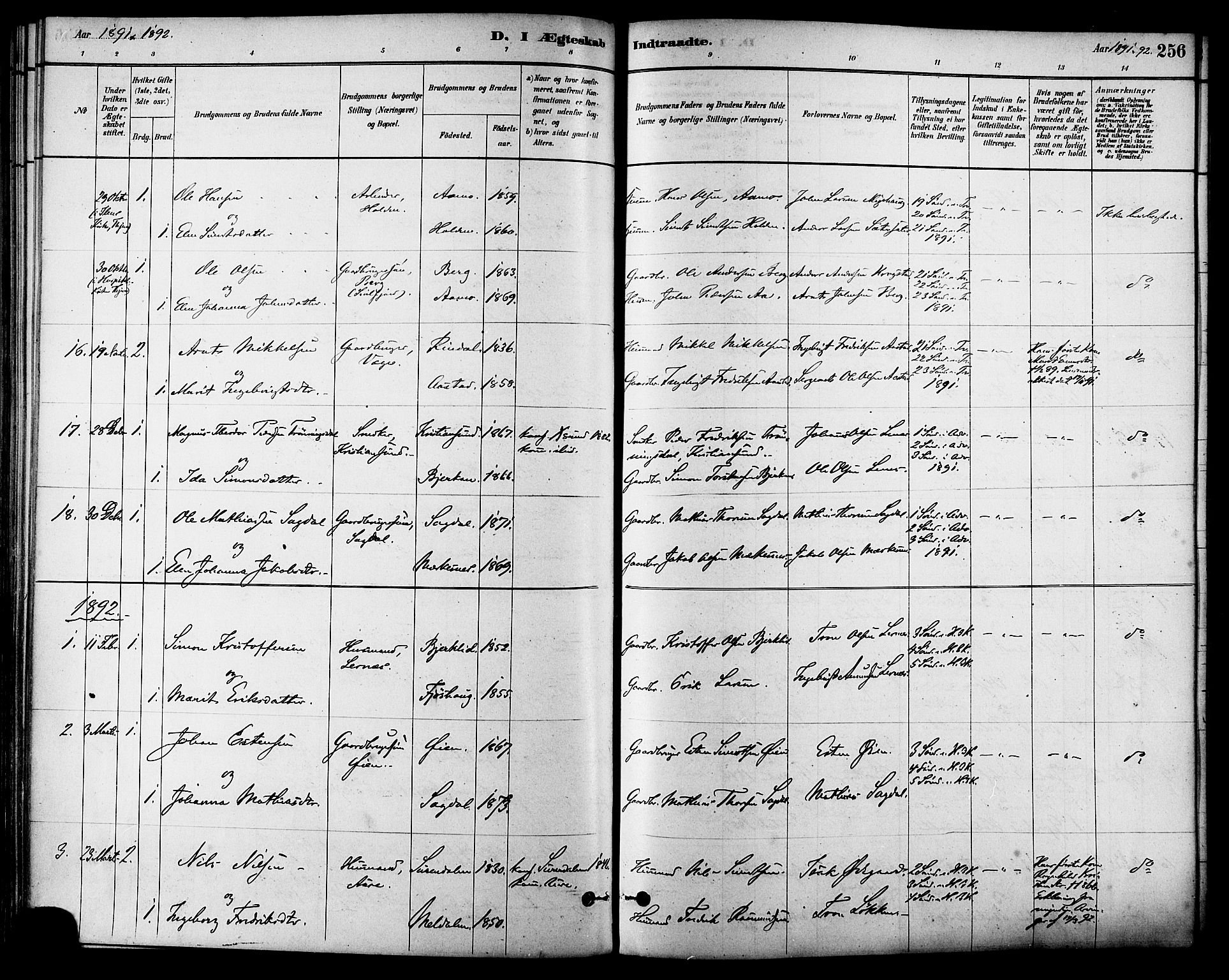 Ministerialprotokoller, klokkerbøker og fødselsregistre - Sør-Trøndelag, SAT/A-1456/630/L0496: Parish register (official) no. 630A09, 1879-1895, p. 256