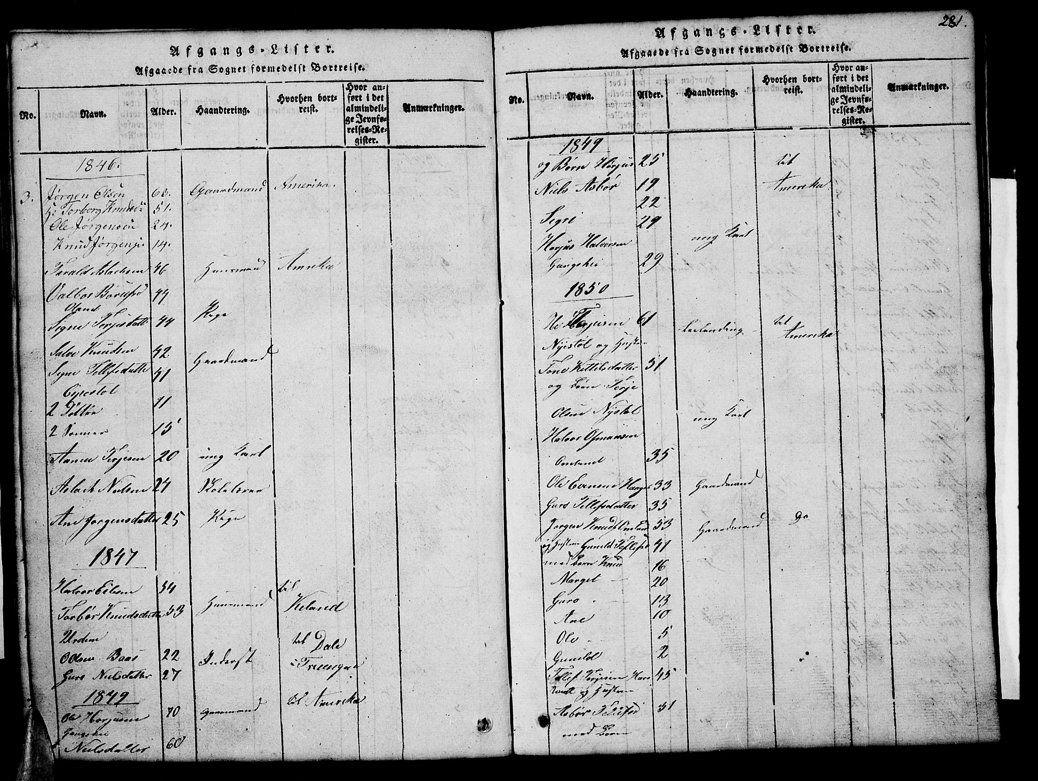 Åmli sokneprestkontor, SAK/1111-0050/F/Fb/Fba/L0001: Parish register (copy) no. B 1, 1816-1890, p. 281