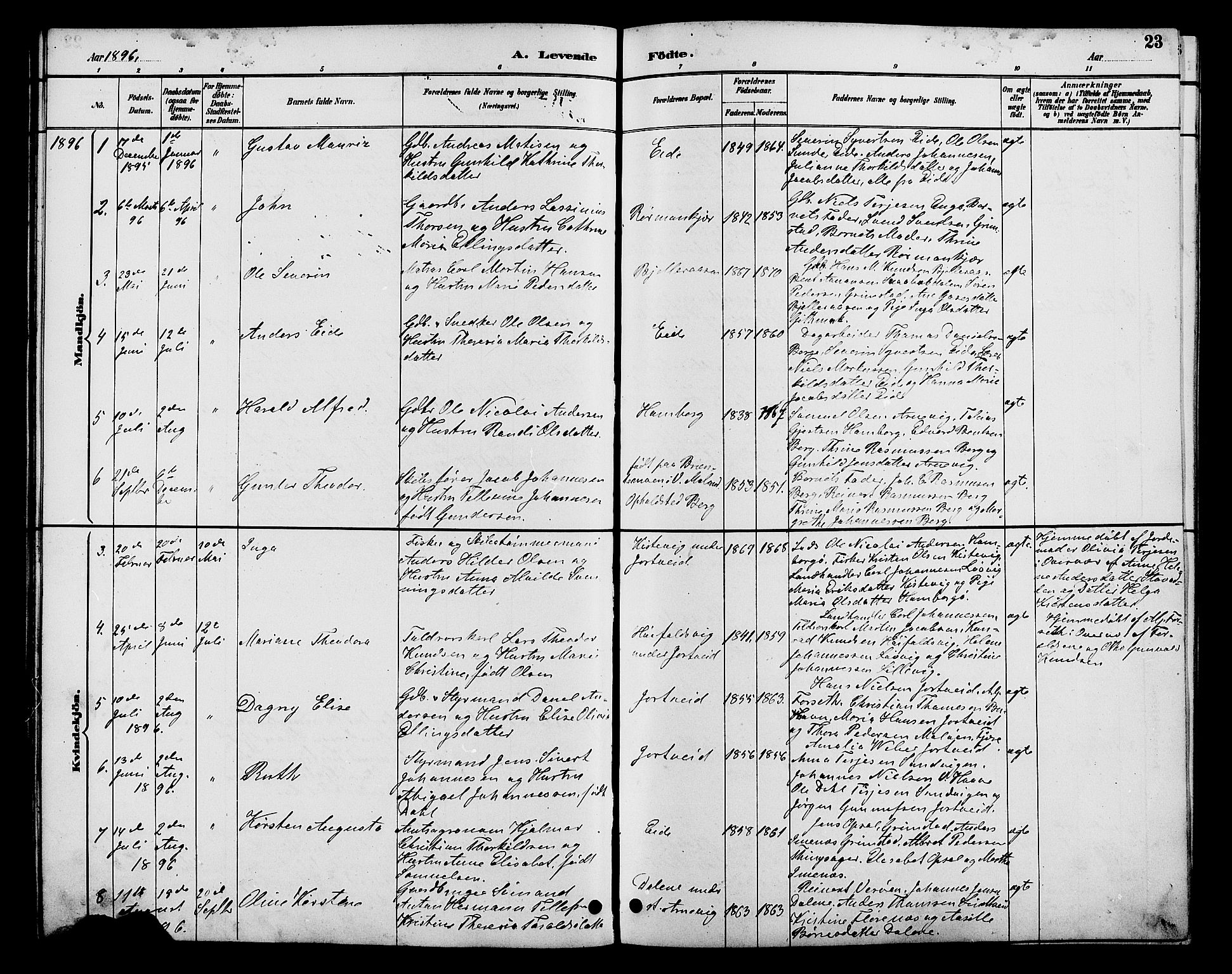 Hommedal sokneprestkontor, AV/SAK-1111-0023/F/Fb/Fba/L0004: Parish register (copy) no. B 4, 1885-1908, p. 23