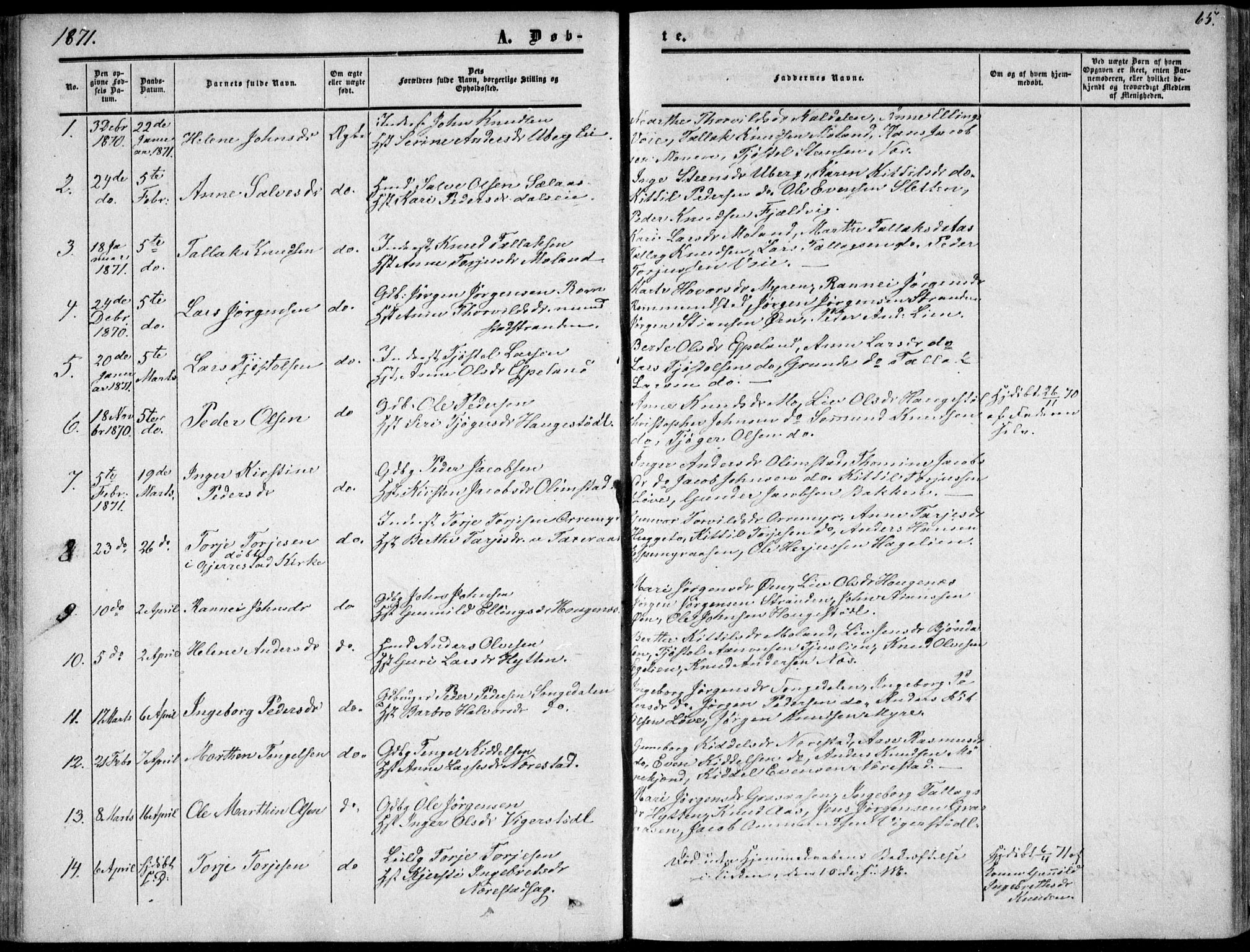 Gjerstad sokneprestkontor, AV/SAK-1111-0014/F/Fa/Fab/L0003: Parish register (official) no. A 3, 1853-1878, p. 65