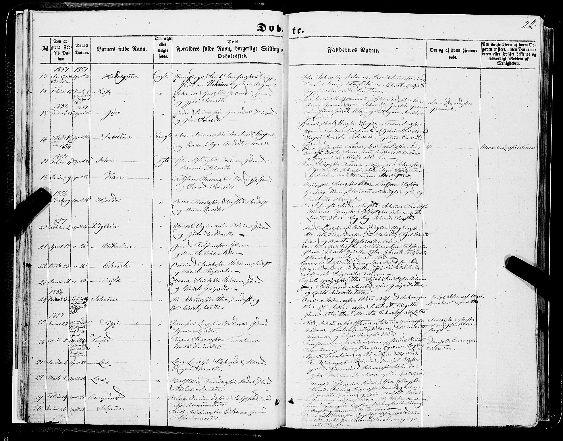 Ullensvang sokneprestembete, AV/SAB-A-78701/H/Haa: Parish register (official) no. A 11, 1854-1866, p. 22