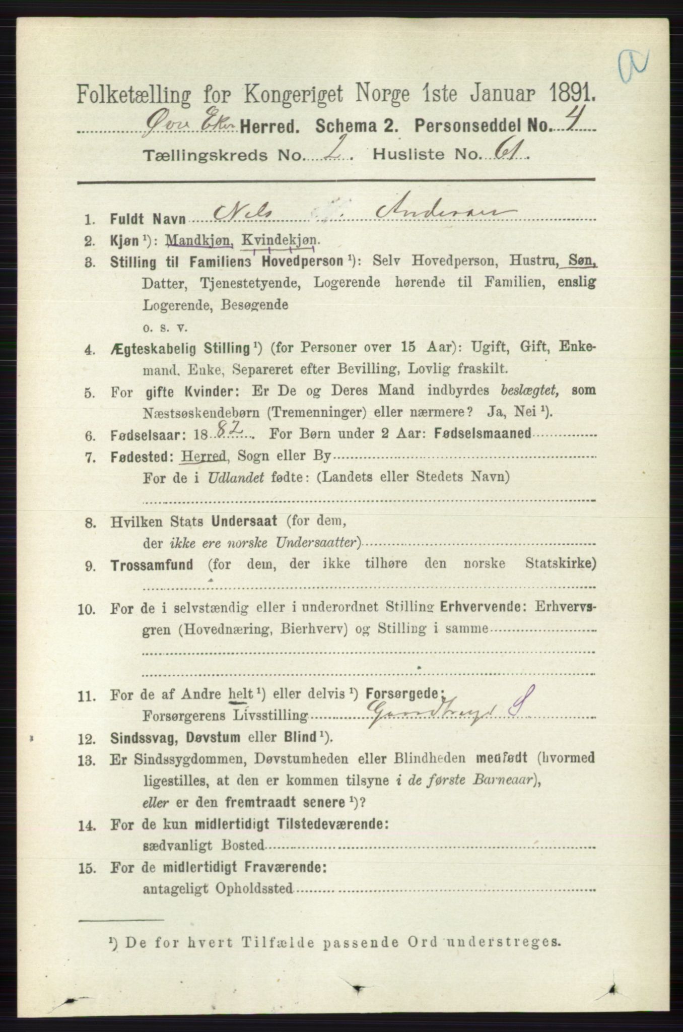 RA, 1891 census for 0624 Øvre Eiker, 1891, p. 886