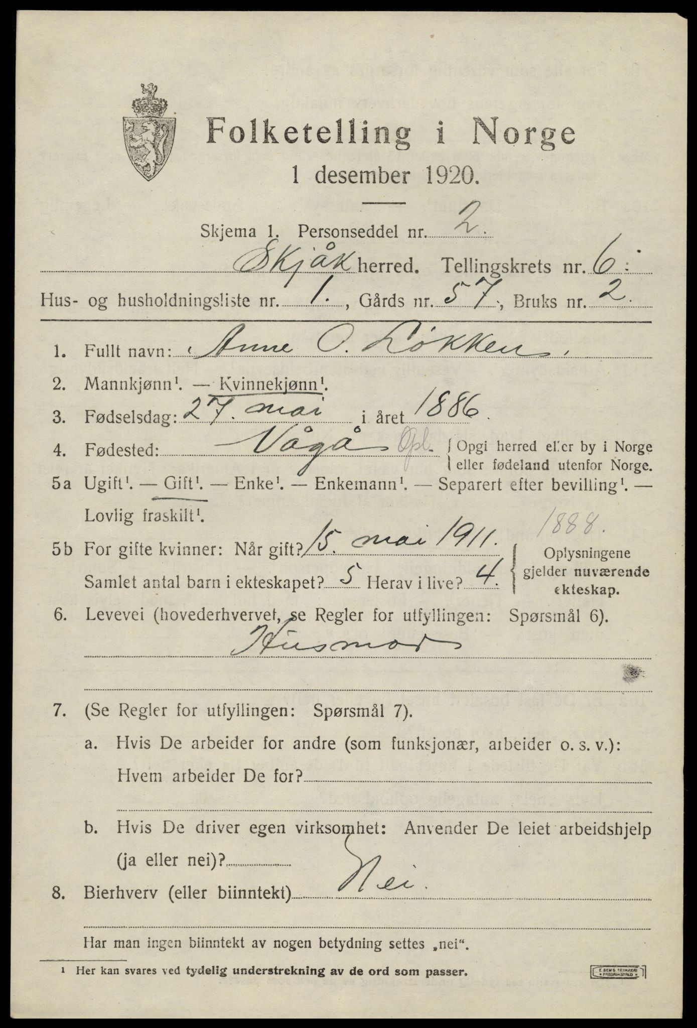 SAH, 1920 census for Skjåk, 1920, p. 2996