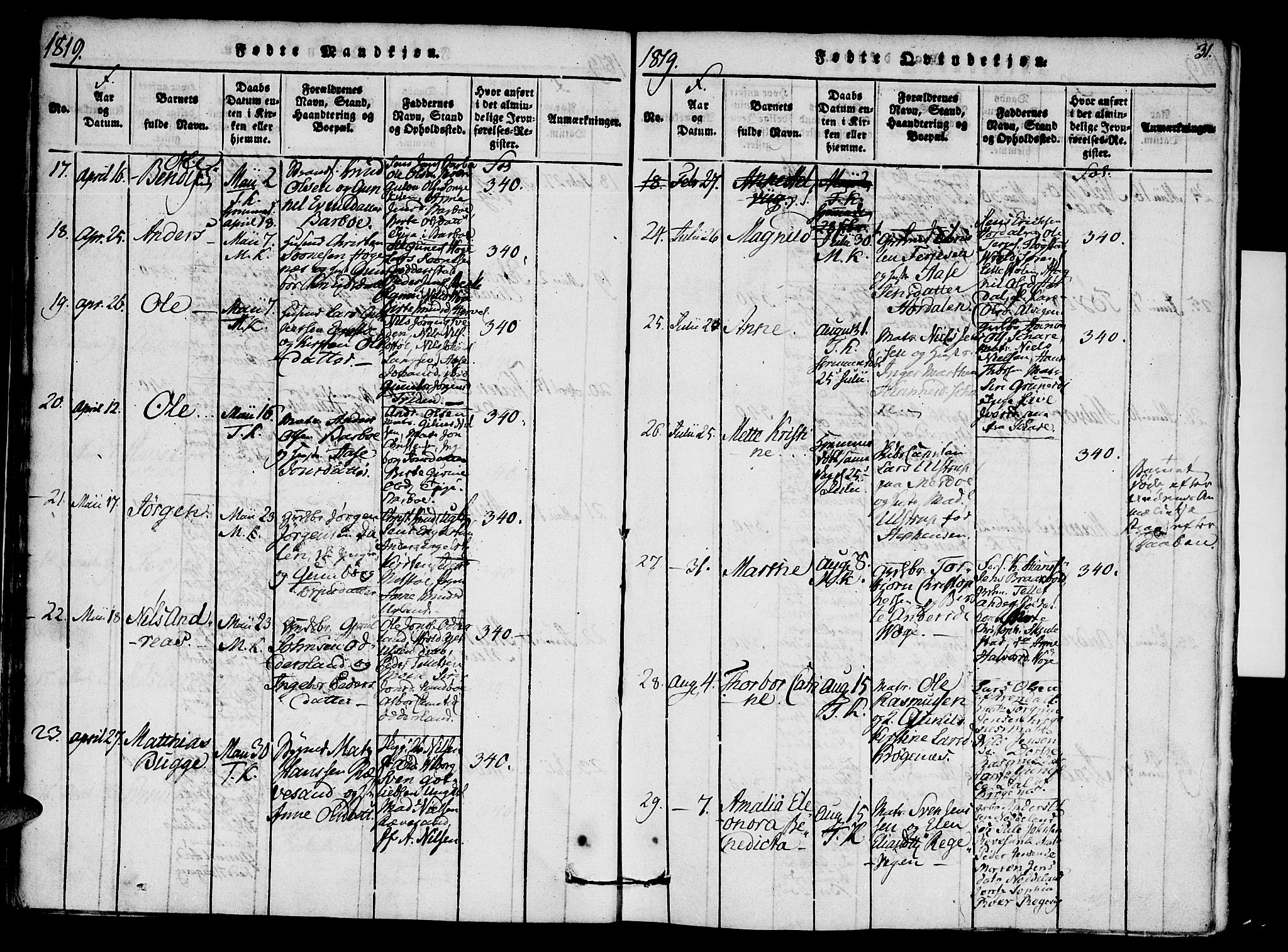 Austre Moland sokneprestkontor, AV/SAK-1111-0001/F/Fa/Faa/L0004: Parish register (official) no. A 4, 1816-1824, p. 31