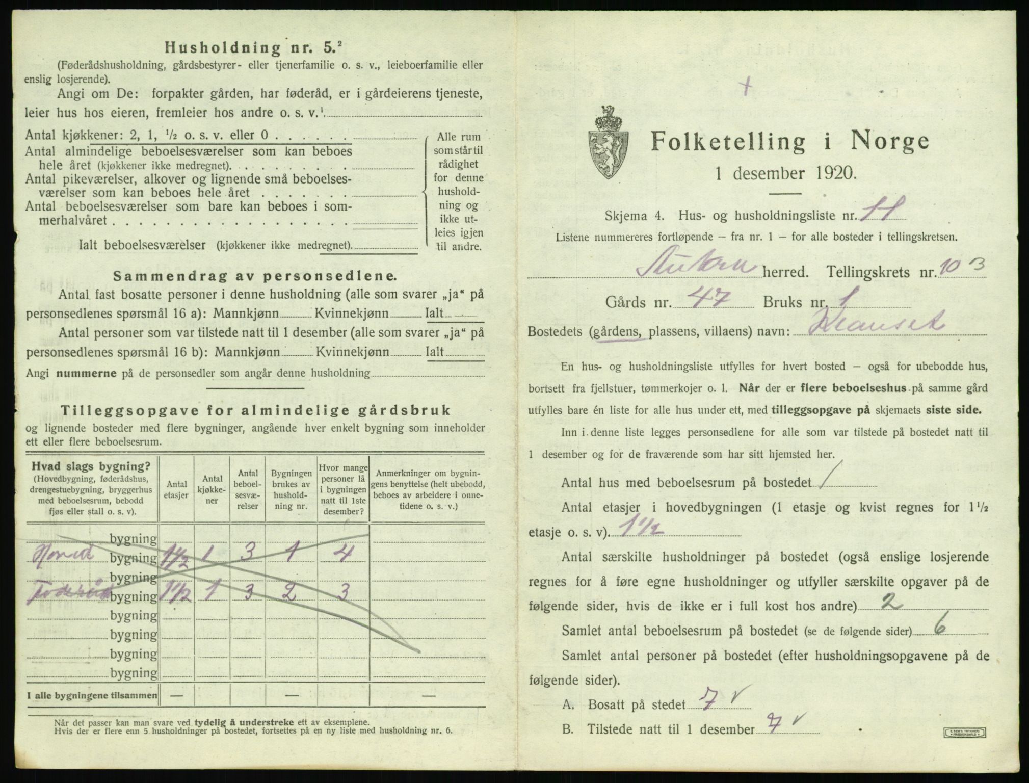 SAT, 1920 census for Aukra, 1920, p. 689
