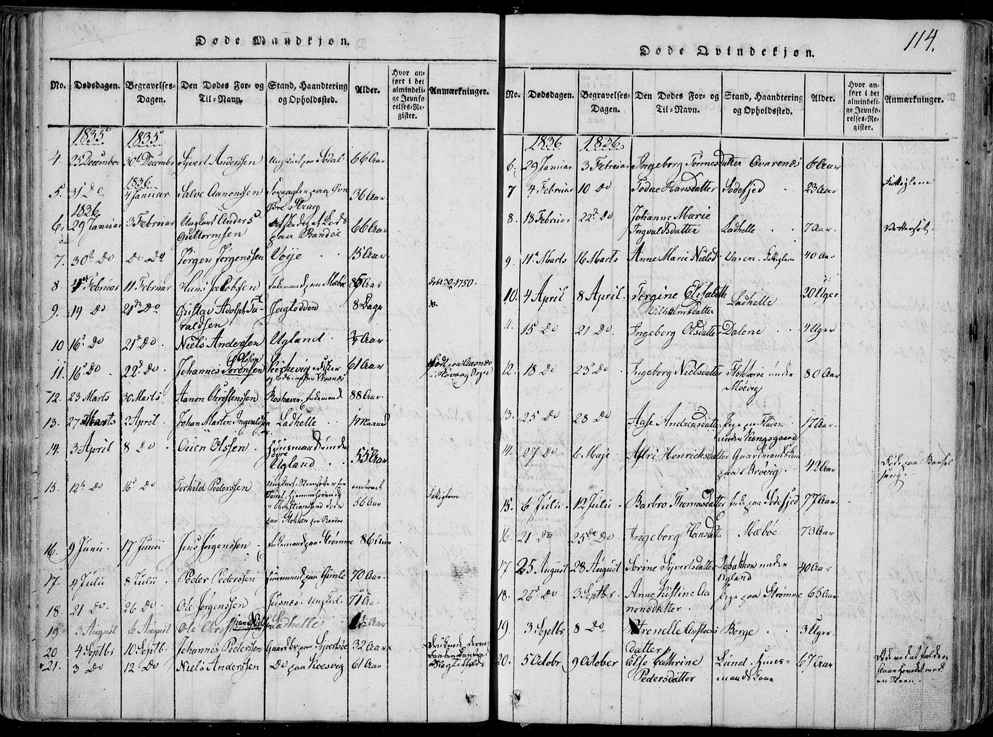 Oddernes sokneprestkontor, SAK/1111-0033/F/Fa/Faa/L0005: Parish register (official) no. A 5, 1820-1838, p. 114