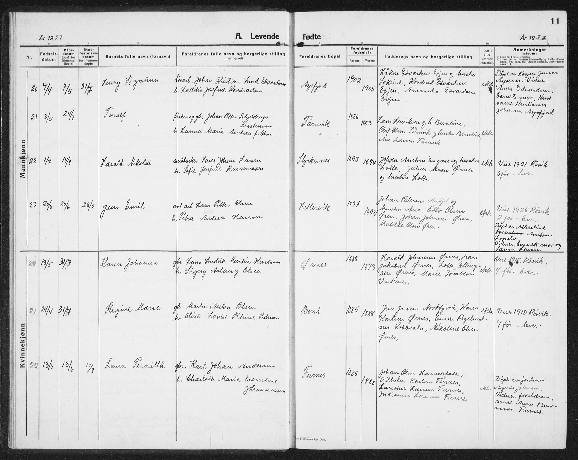 Ministerialprotokoller, klokkerbøker og fødselsregistre - Nordland, AV/SAT-A-1459/854/L0788: Parish register (copy) no. 854C04, 1926-1940, p. 11