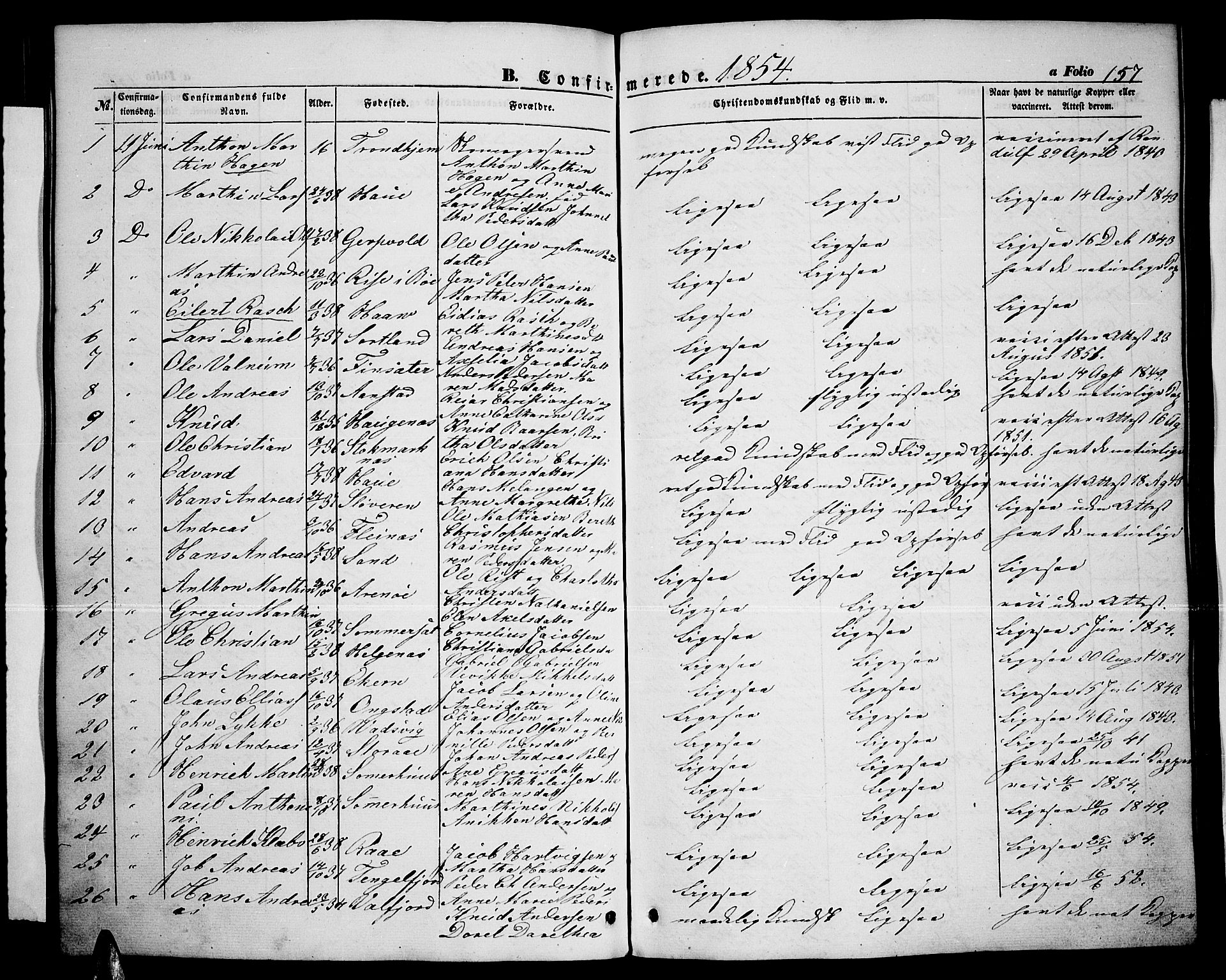 Ministerialprotokoller, klokkerbøker og fødselsregistre - Nordland, AV/SAT-A-1459/888/L1265: Parish register (copy) no. 888C03, 1850-1863, p. 157