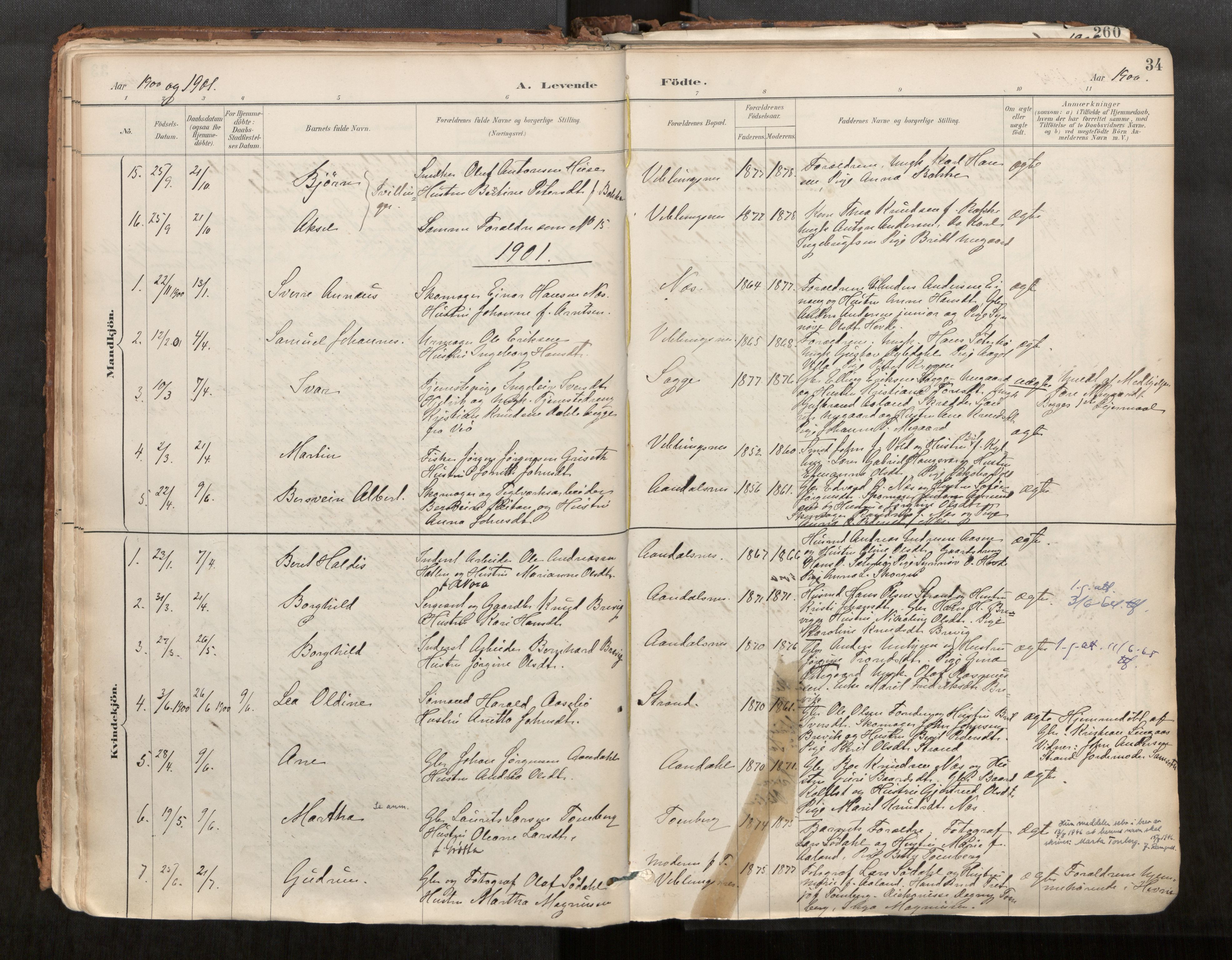 Ministerialprotokoller, klokkerbøker og fødselsregistre - Møre og Romsdal, SAT/A-1454/544/L0585: Parish register (official) no. 544A06, 1887-1924, p. 34