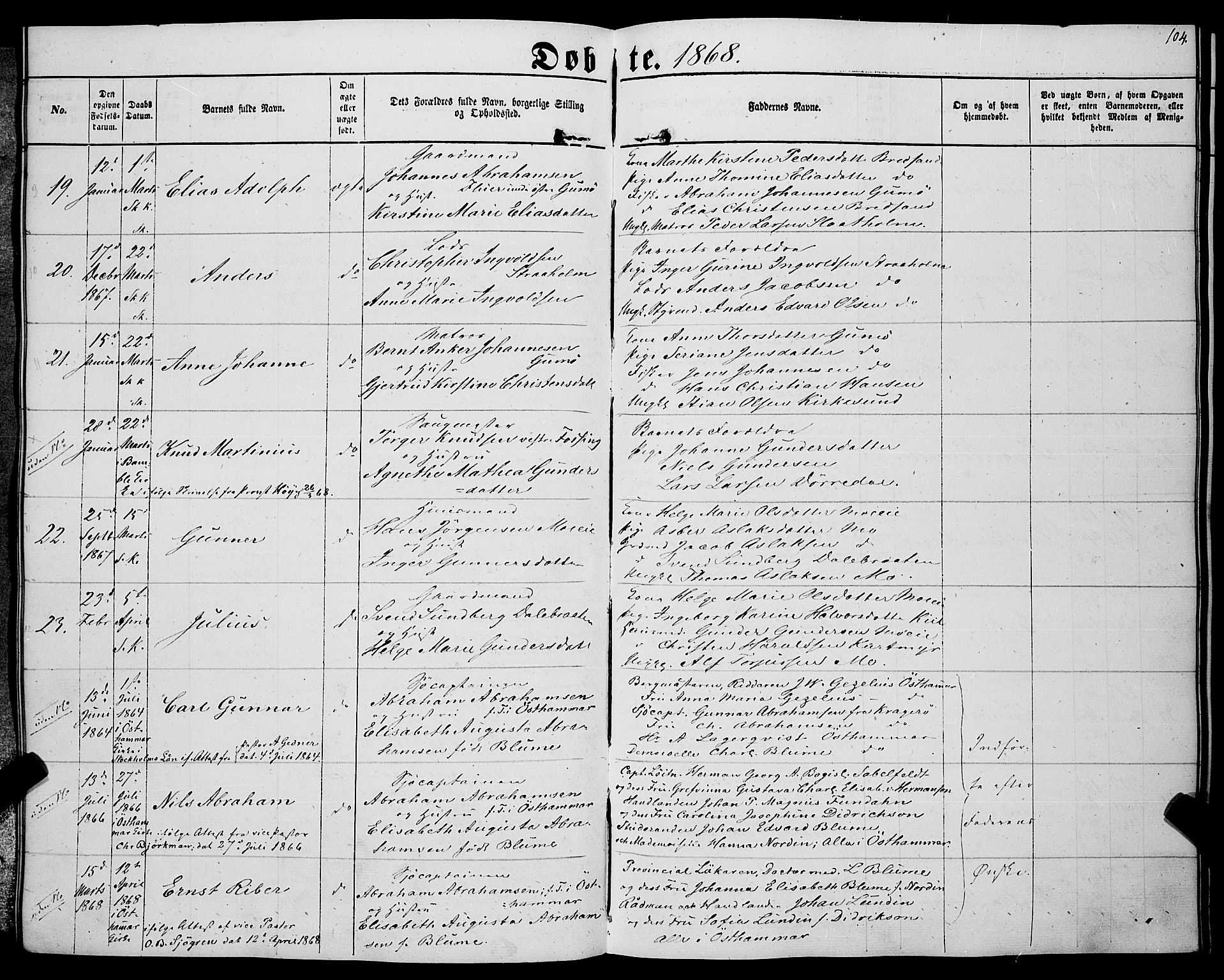 Sannidal kirkebøker, AV/SAKO-A-296/F/Fa/L0011: Parish register (official) no. 11, 1863-1873, p. 104