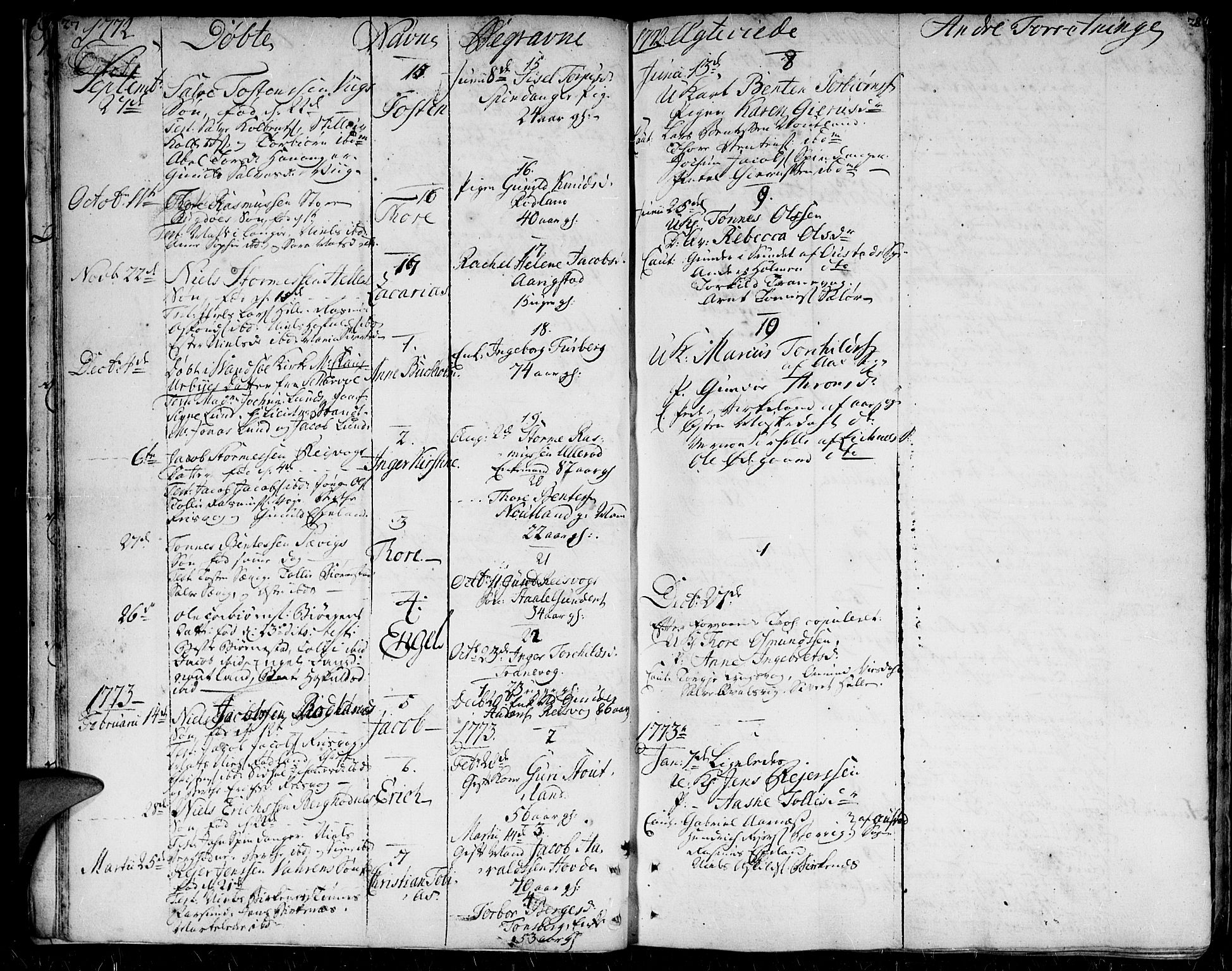 Herad sokneprestkontor, SAK/1111-0018/F/Fa/Faa/L0001: Parish register (official) no. A 1 /2, 1768-1797, p. 27-28