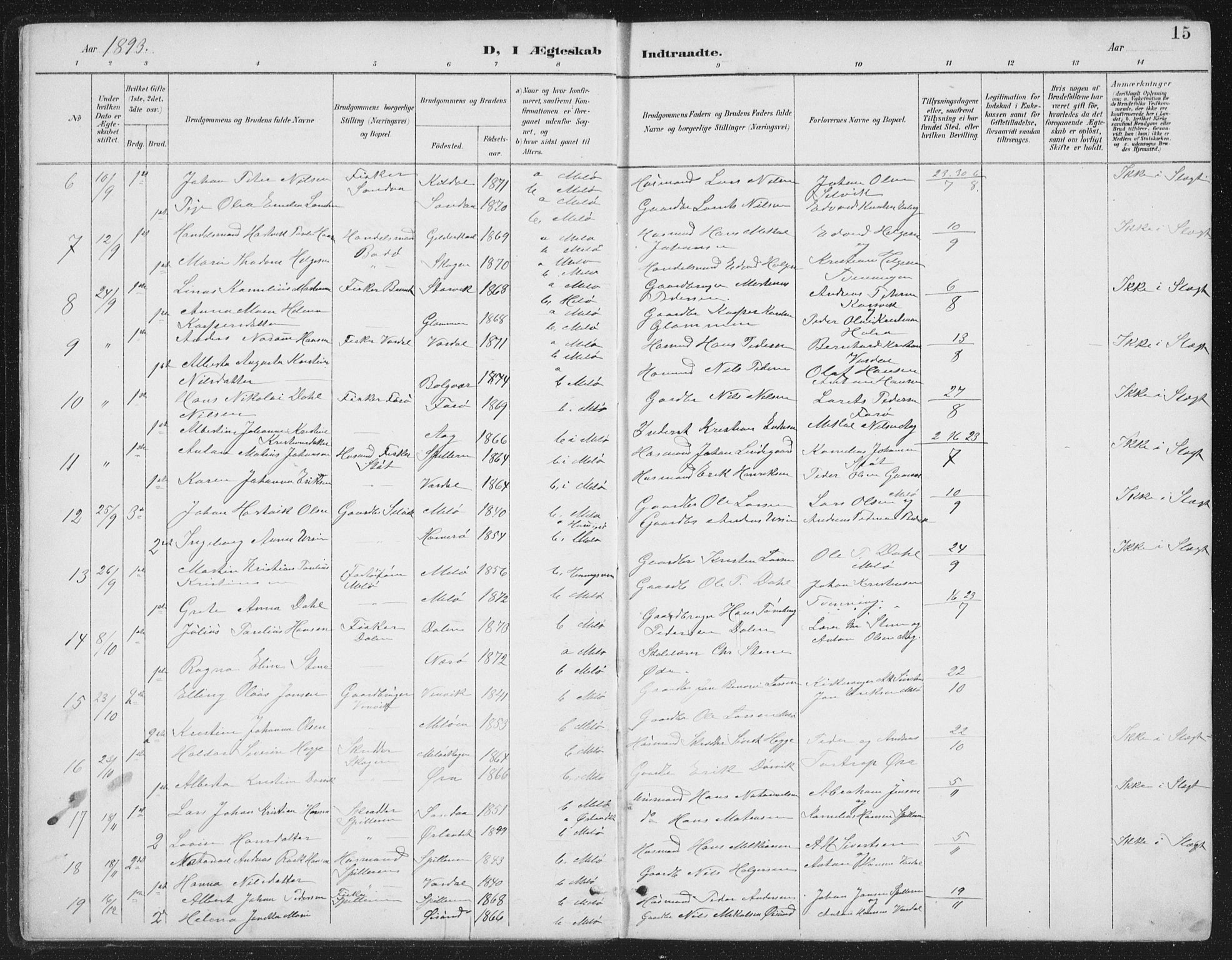 Ministerialprotokoller, klokkerbøker og fødselsregistre - Nordland, AV/SAT-A-1459/843/L0638: Parish register (copy) no. 843C07, 1888-1907, p. 15