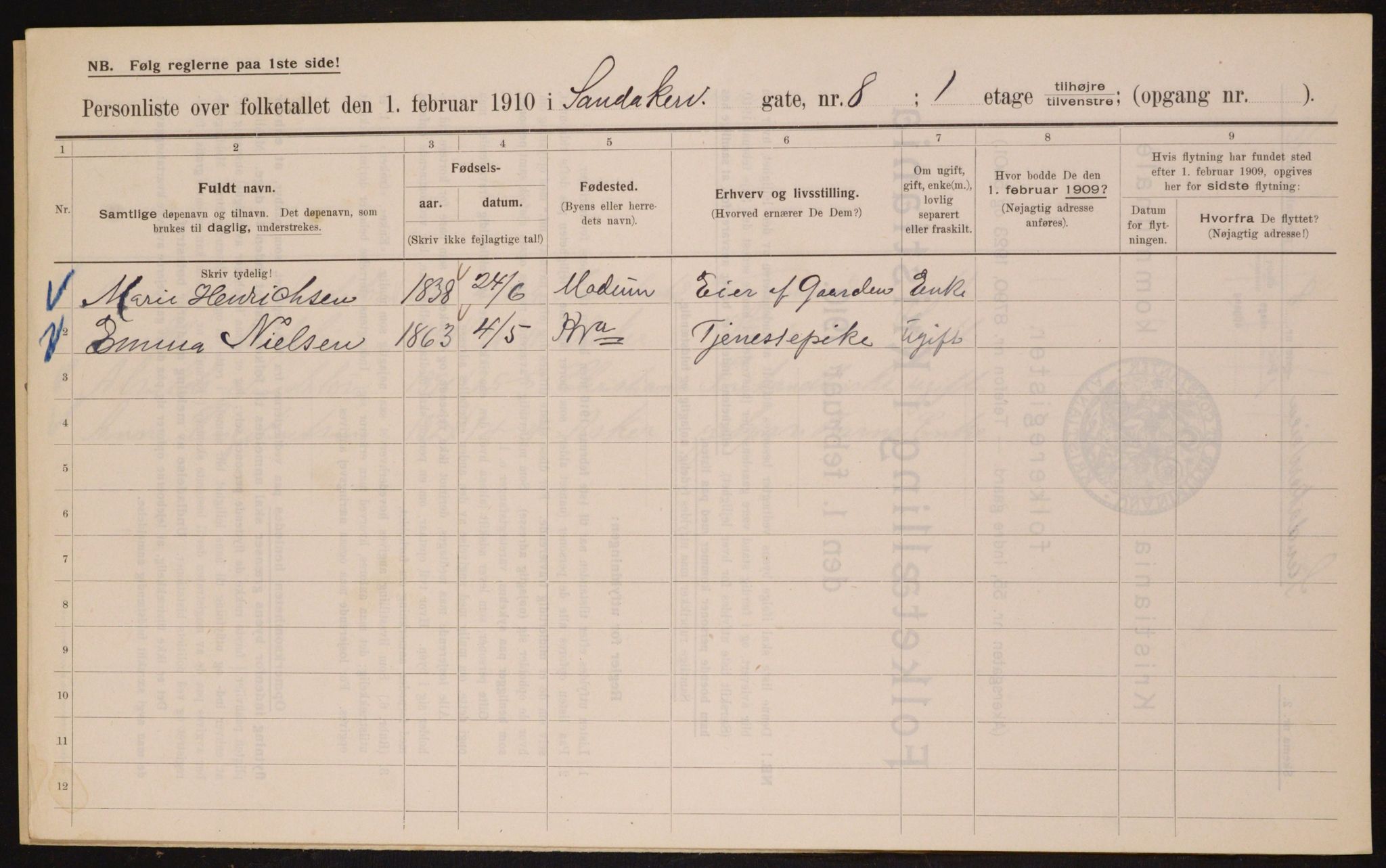 OBA, Municipal Census 1910 for Kristiania, 1910, p. 82968