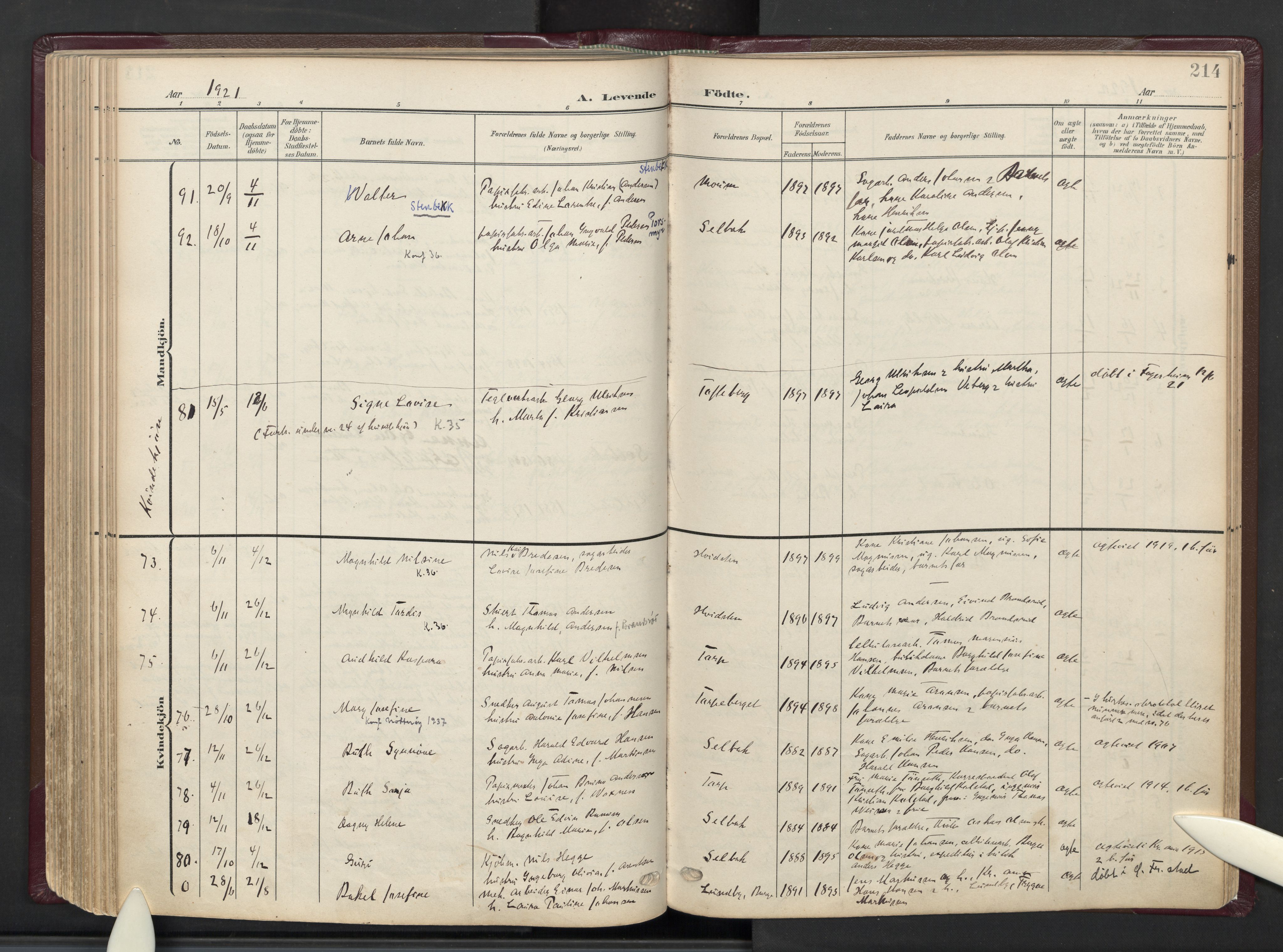 Borge prestekontor Kirkebøker, AV/SAO-A-10903/F/Fa/L0010: Parish register (official) no. I 10, 1907-1925, p. 214