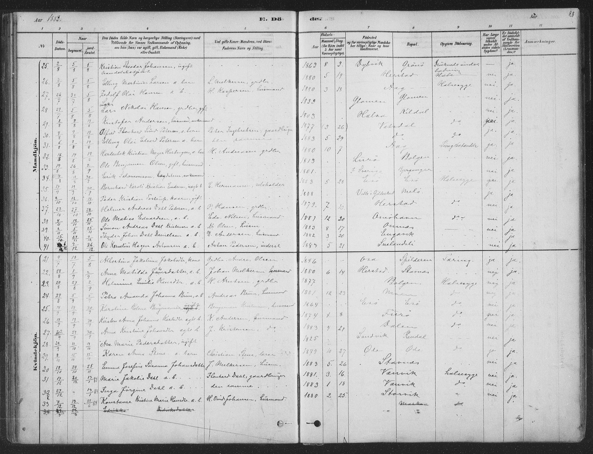 Ministerialprotokoller, klokkerbøker og fødselsregistre - Nordland, AV/SAT-A-1459/843/L0627: Parish register (official) no. 843A02, 1878-1908, p. 88