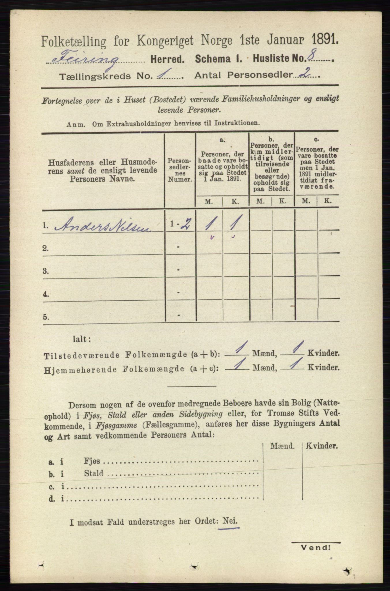 RA, 1891 census for 0240 Feiring, 1891, p. 18