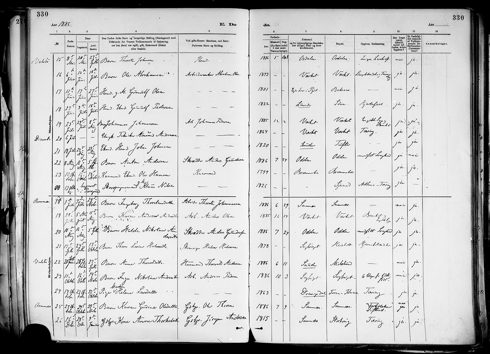 Holla kirkebøker, SAKO/A-272/F/Fa/L0008: Parish register (official) no. 8, 1882-1897, p. 330