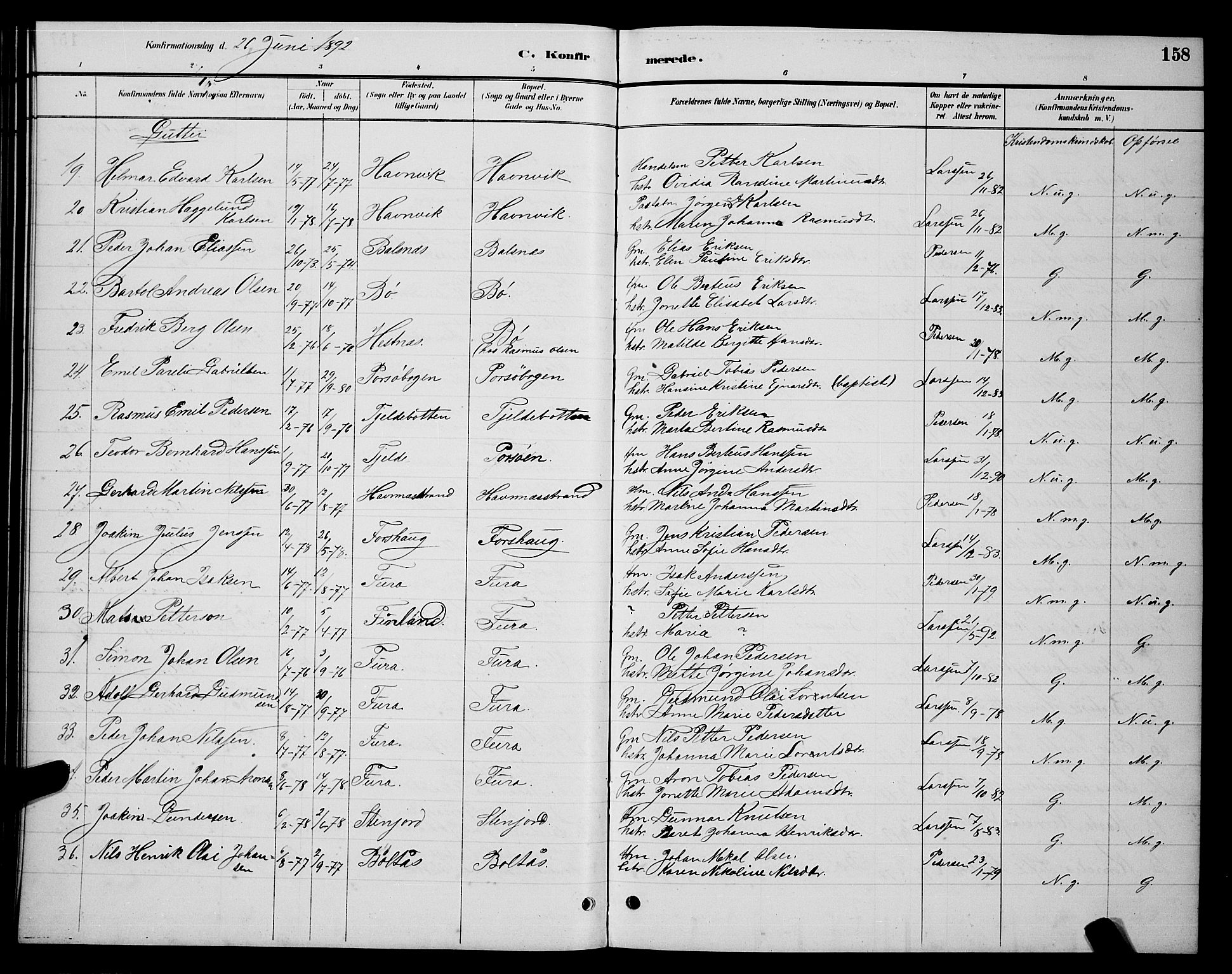 Ministerialprotokoller, klokkerbøker og fødselsregistre - Nordland, AV/SAT-A-1459/863/L0914: Parish register (copy) no. 863C04, 1886-1897, p. 158