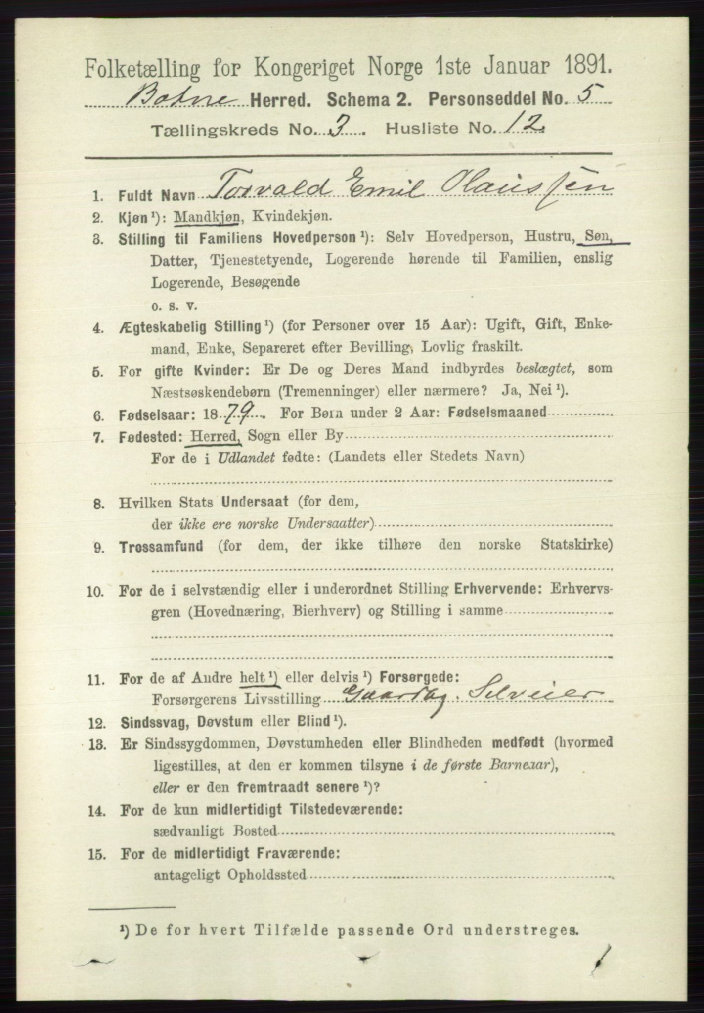 RA, 1891 census for 0715 Botne, 1891, p. 1277