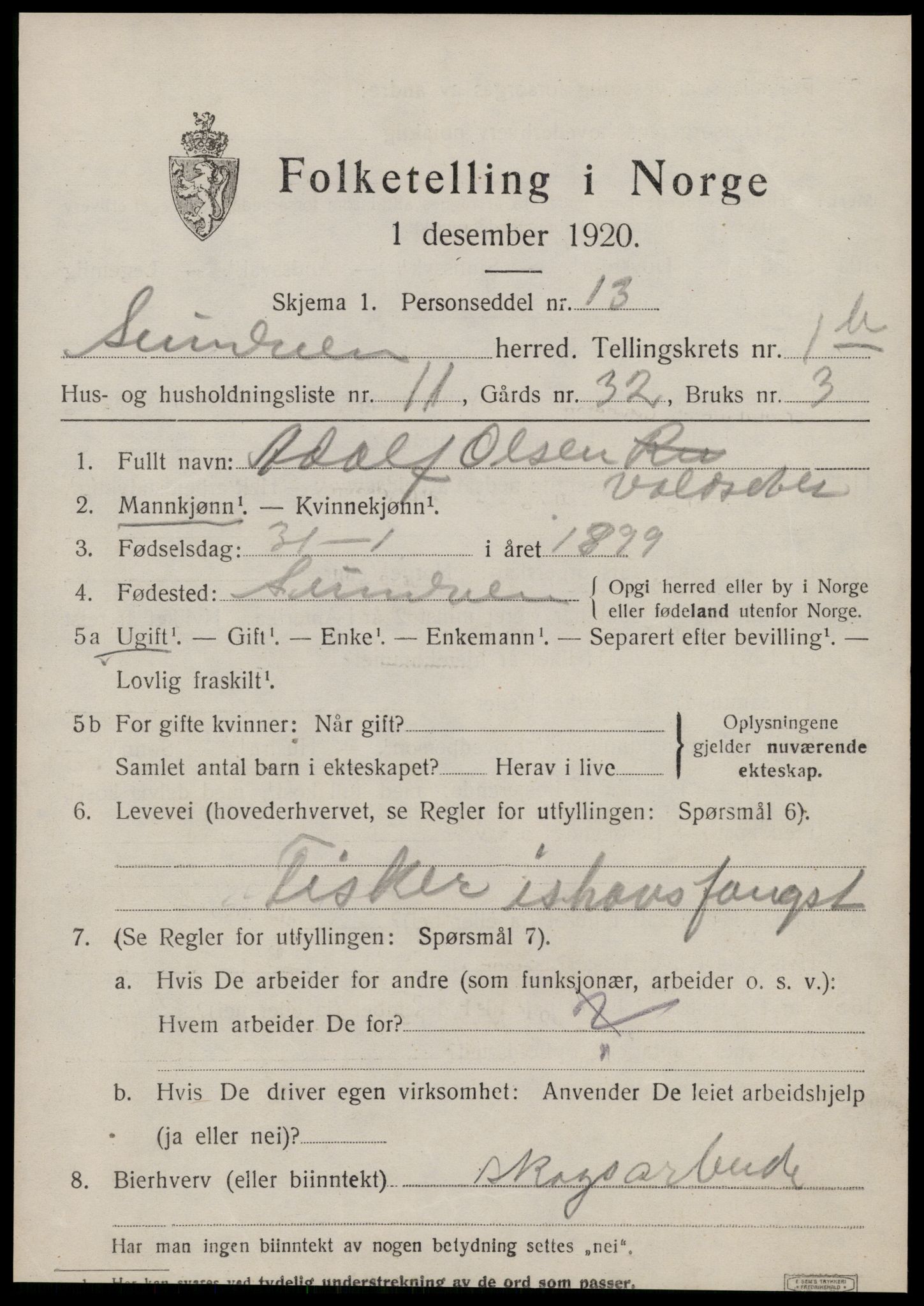 SAT, 1920 census for Sunnylven, 1920, p. 1118