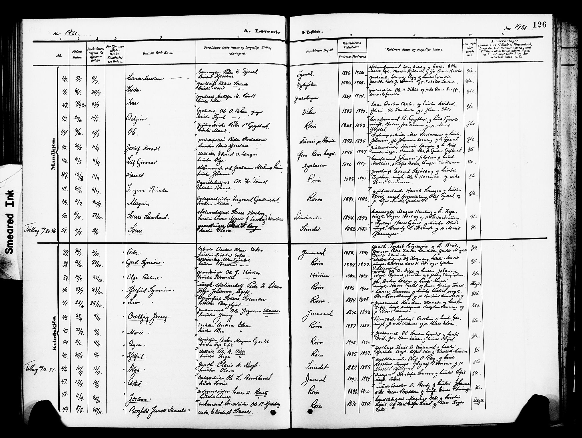 Ministerialprotokoller, klokkerbøker og fødselsregistre - Sør-Trøndelag, SAT/A-1456/681/L0942: Parish register (copy) no. 681C06, 1906-1925, p. 126