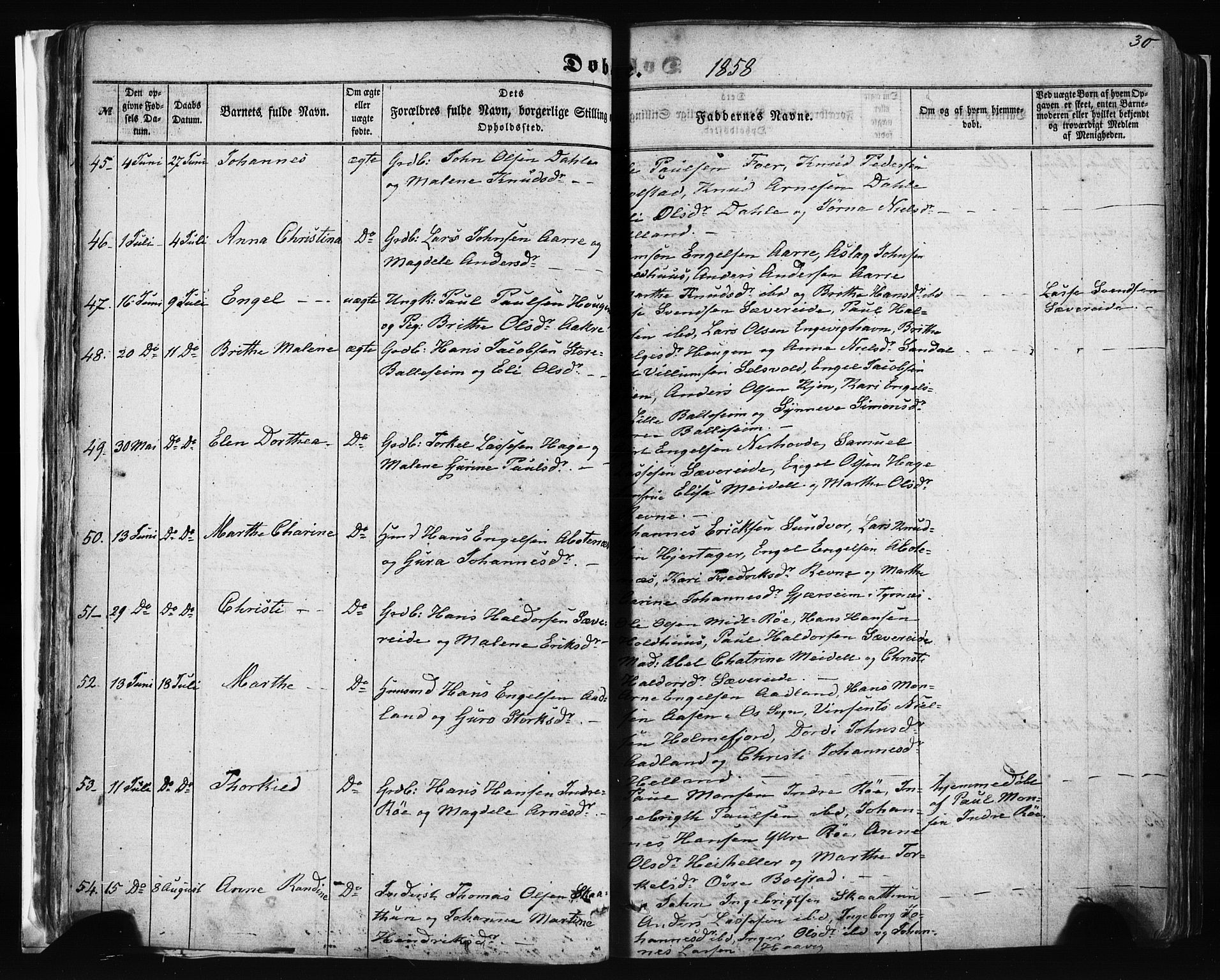 Fusa sokneprestembete, AV/SAB-A-75401/H/Haa: Parish register (official) no. A 1I, 1855-1879, p. 30