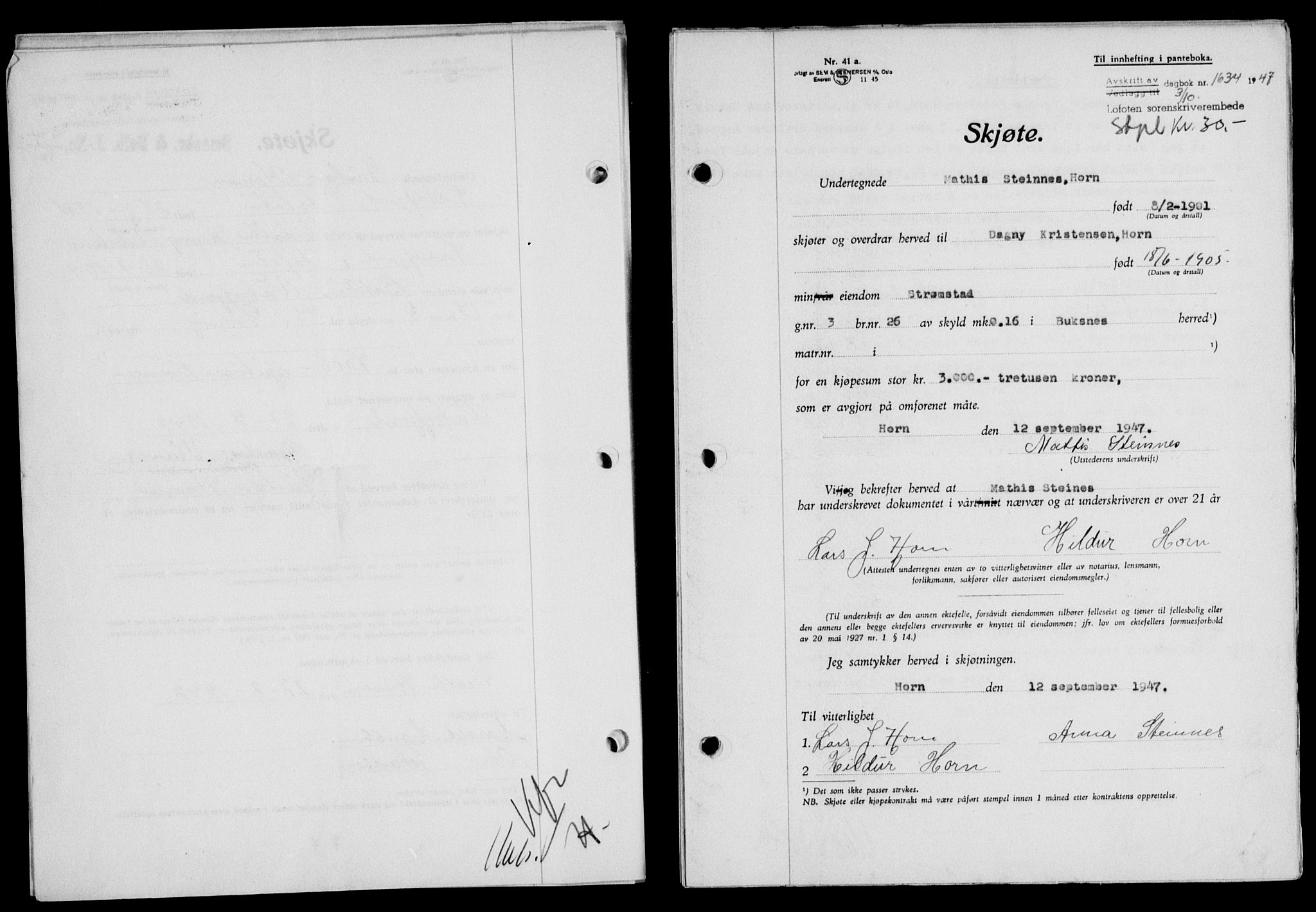 Lofoten sorenskriveri, SAT/A-0017/1/2/2C/L0017a: Mortgage book no. 17a, 1947-1948, Diary no: : 1634/1947