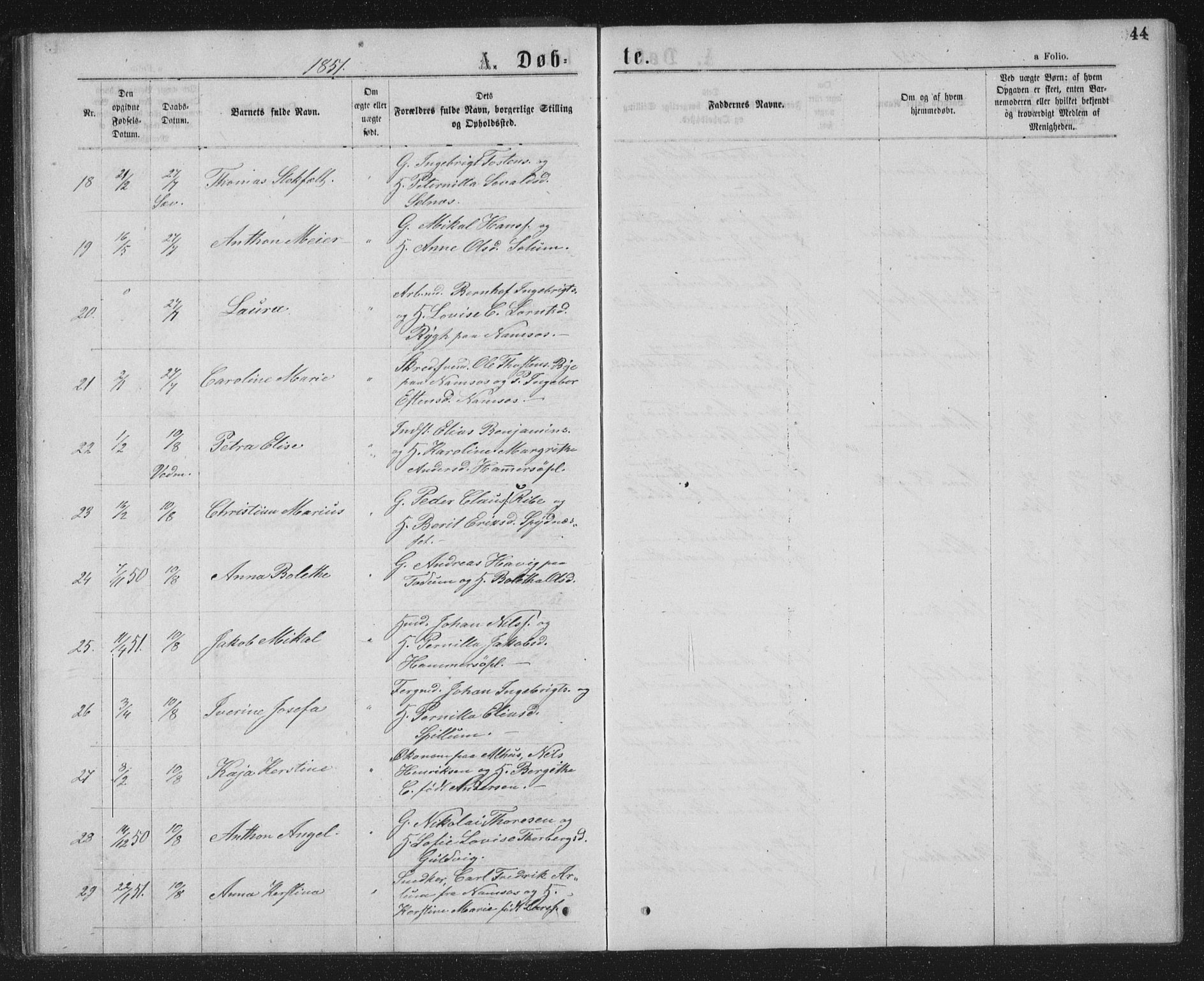 Ministerialprotokoller, klokkerbøker og fødselsregistre - Nord-Trøndelag, AV/SAT-A-1458/768/L0566: Parish register (official) no. 768A01, 1836-1865, p. 44