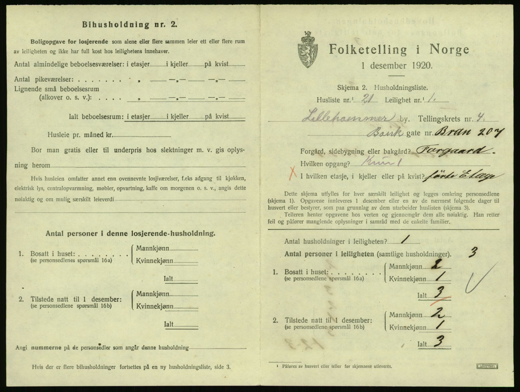 SAH, 1920 census for Lillehammer, 1920, p. 2016