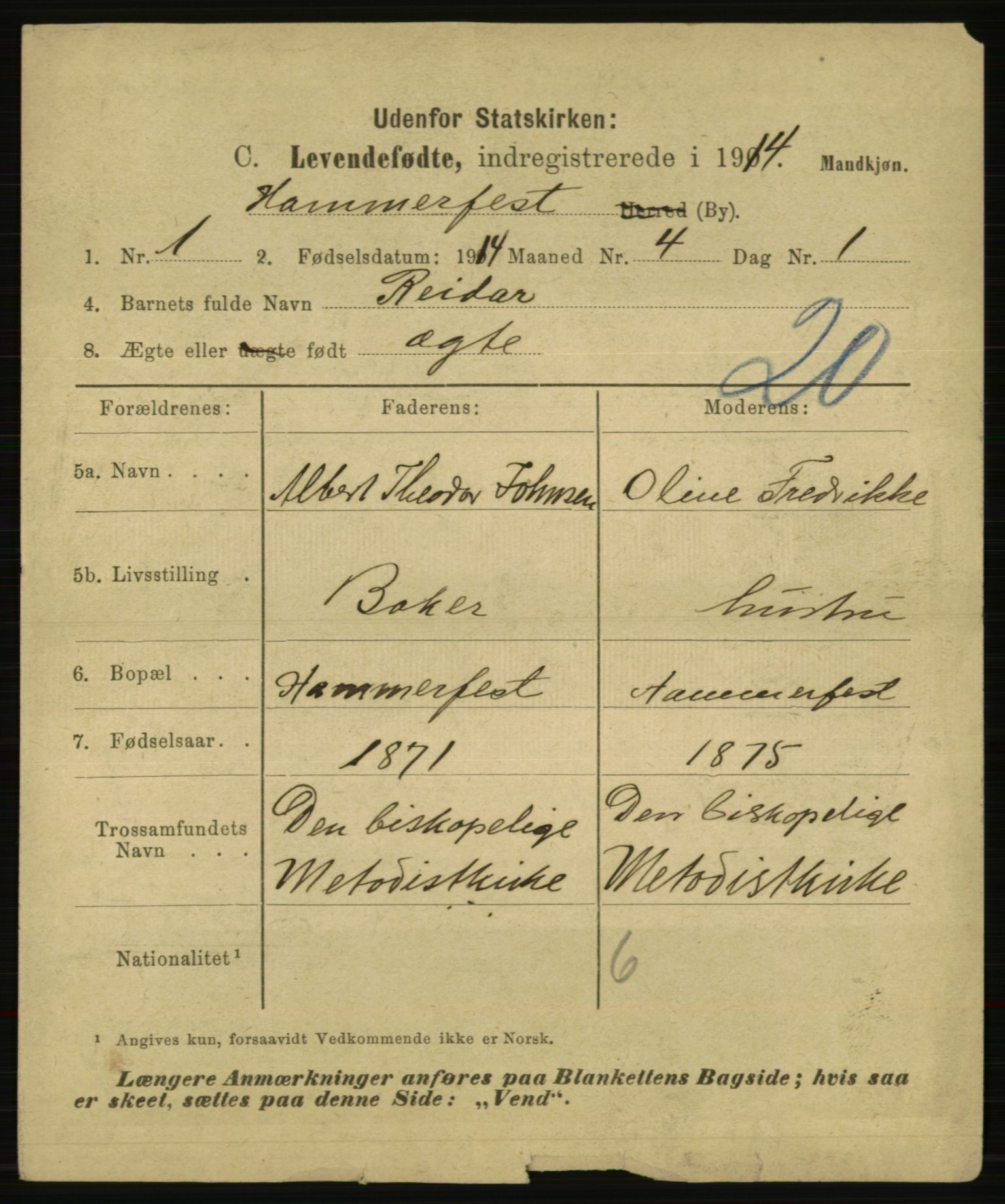 Statistisk sentralbyrå, Sosiodemografiske emner, Befolkning, AV/RA-S-2228/E/L0012: Fødte, gifte, døde dissentere., 1914, p. 1705