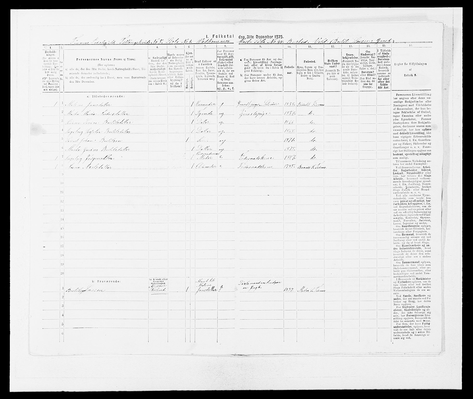 SAB, 1875 census for 1218P Finnås, 1875, p. 613