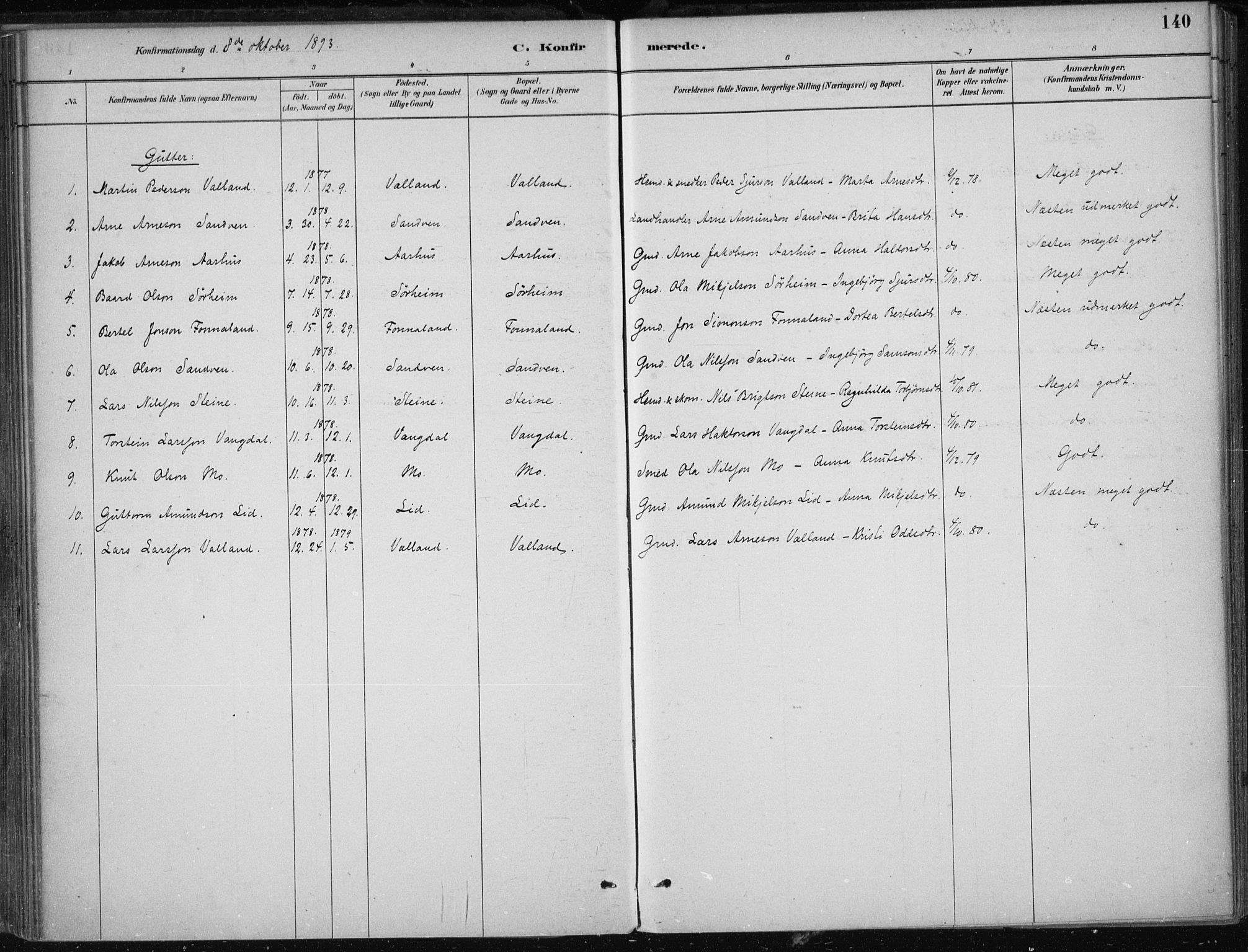 Kvam sokneprestembete, SAB/A-76201/H/Haa: Parish register (official) no. B  1, 1880-1908, p. 140