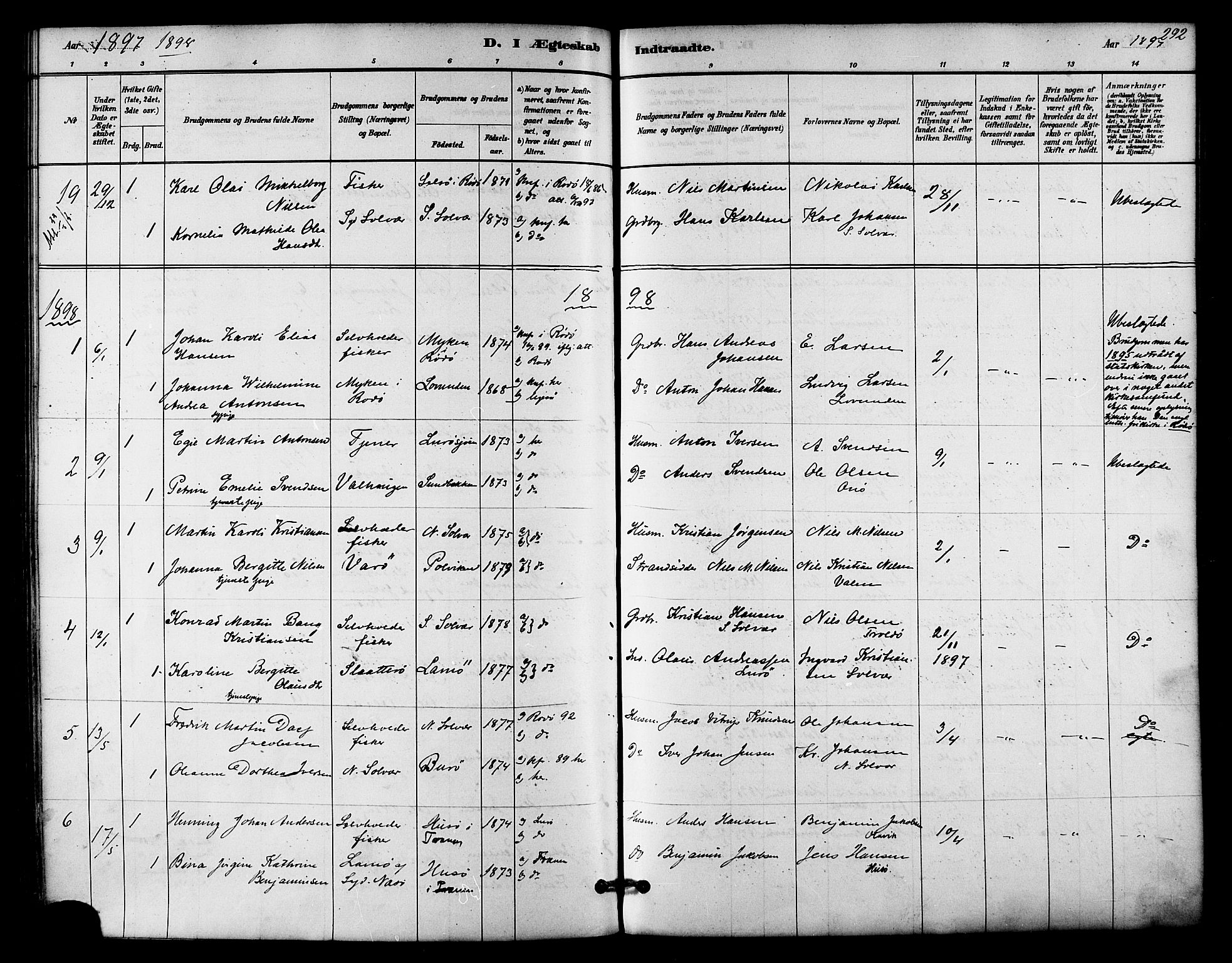 Ministerialprotokoller, klokkerbøker og fødselsregistre - Nordland, SAT/A-1459/839/L0568: Parish register (official) no. 839A05, 1880-1902, p. 292