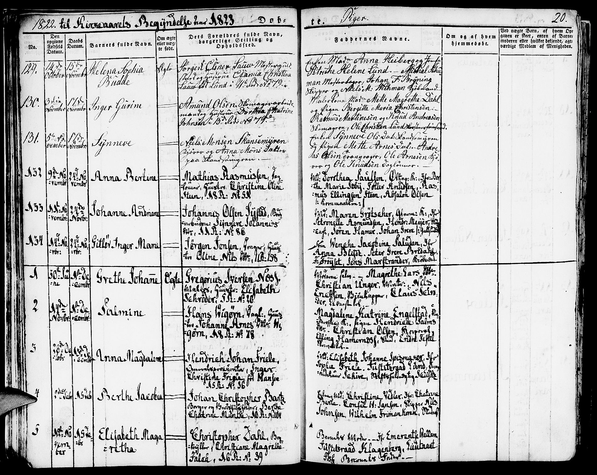 Domkirken sokneprestembete, SAB/A-74801/H/Haa/L0012: Parish register (official) no. A 12, 1821-1840, p. 20