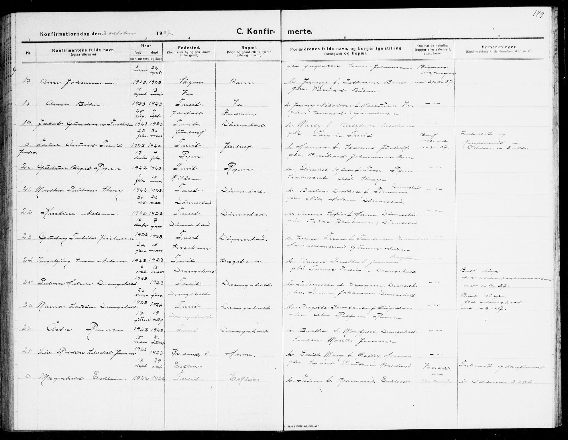 Tveit sokneprestkontor, AV/SAK-1111-0043/F/Fb/L0005: Parish register (copy) no. B 5, 1915-1941, p. 149