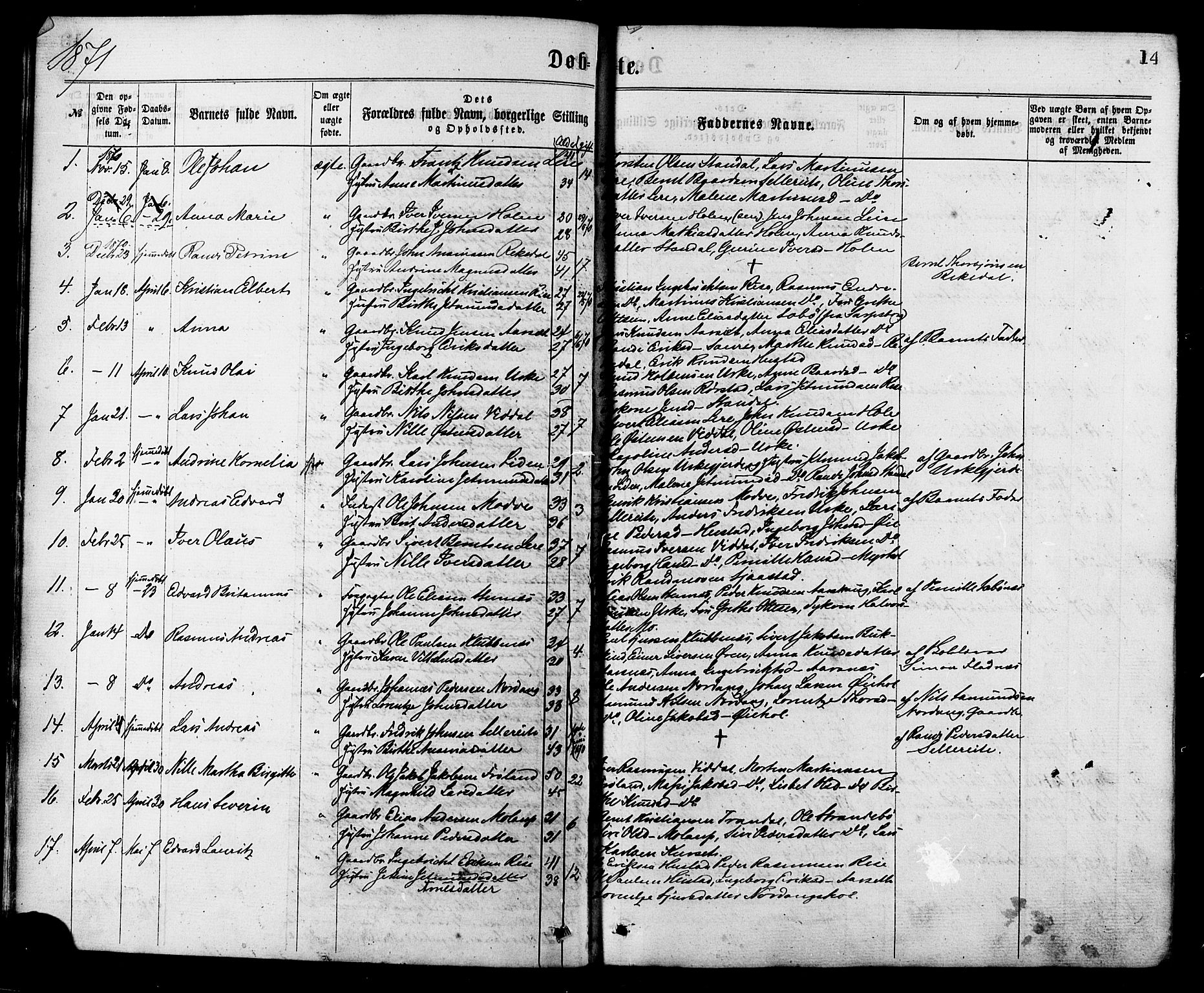 Ministerialprotokoller, klokkerbøker og fødselsregistre - Møre og Romsdal, SAT/A-1454/515/L0210: Parish register (official) no. 515A06, 1868-1885, p. 14