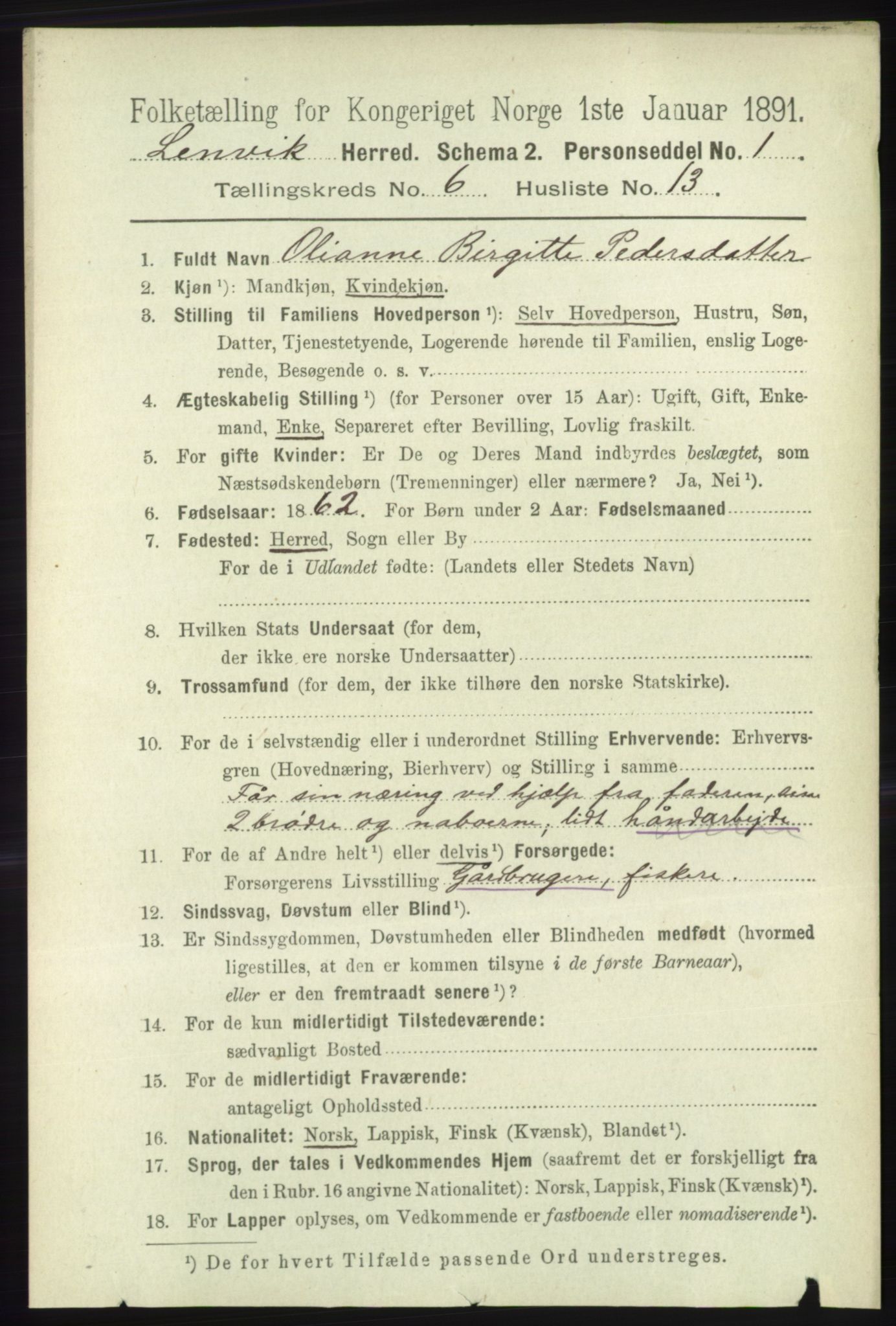 RA, 1891 census for 1931 Lenvik, 1891, p. 3304