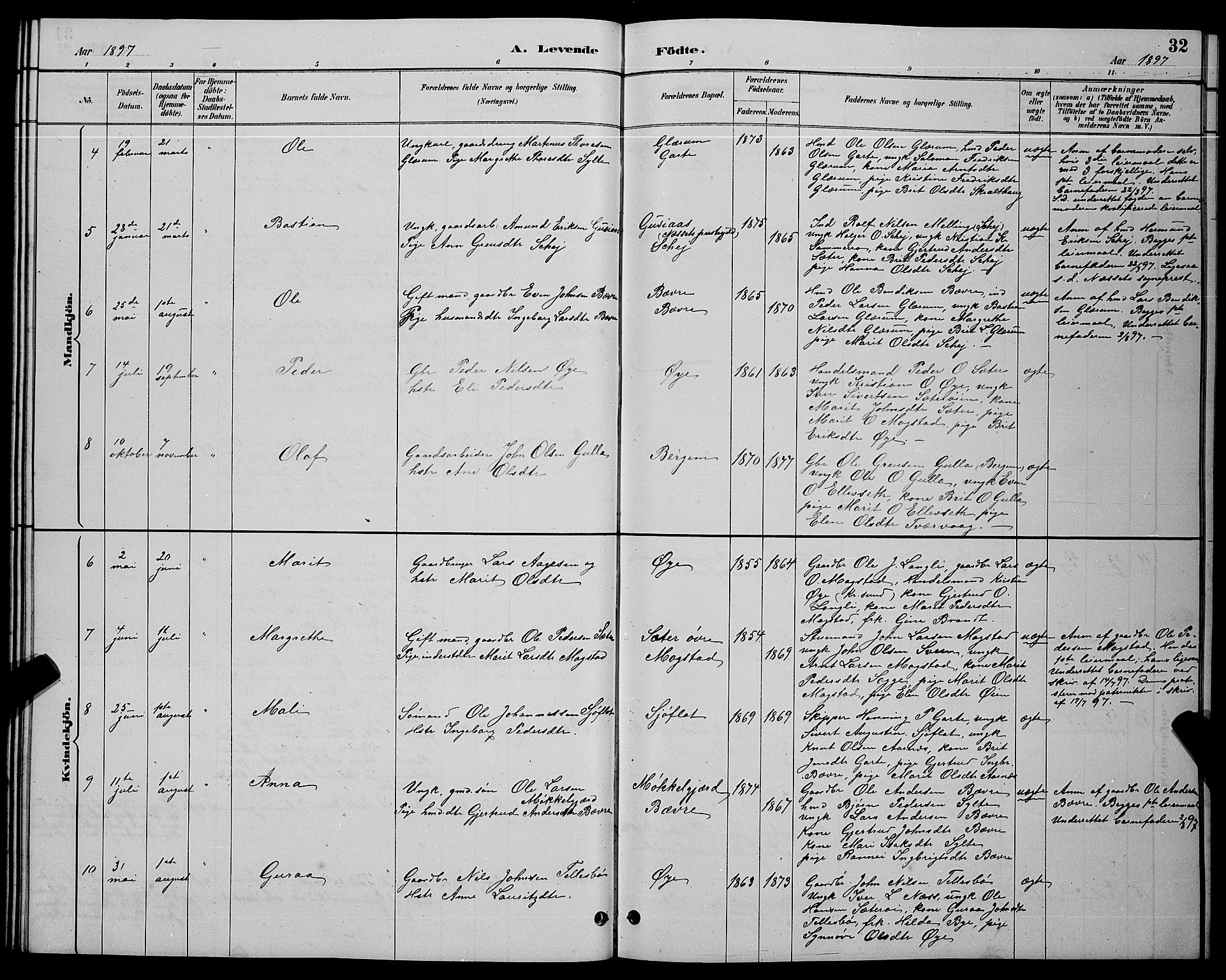 Ministerialprotokoller, klokkerbøker og fødselsregistre - Møre og Romsdal, AV/SAT-A-1454/595/L1052: Parish register (copy) no. 595C04, 1885-1900, p. 32