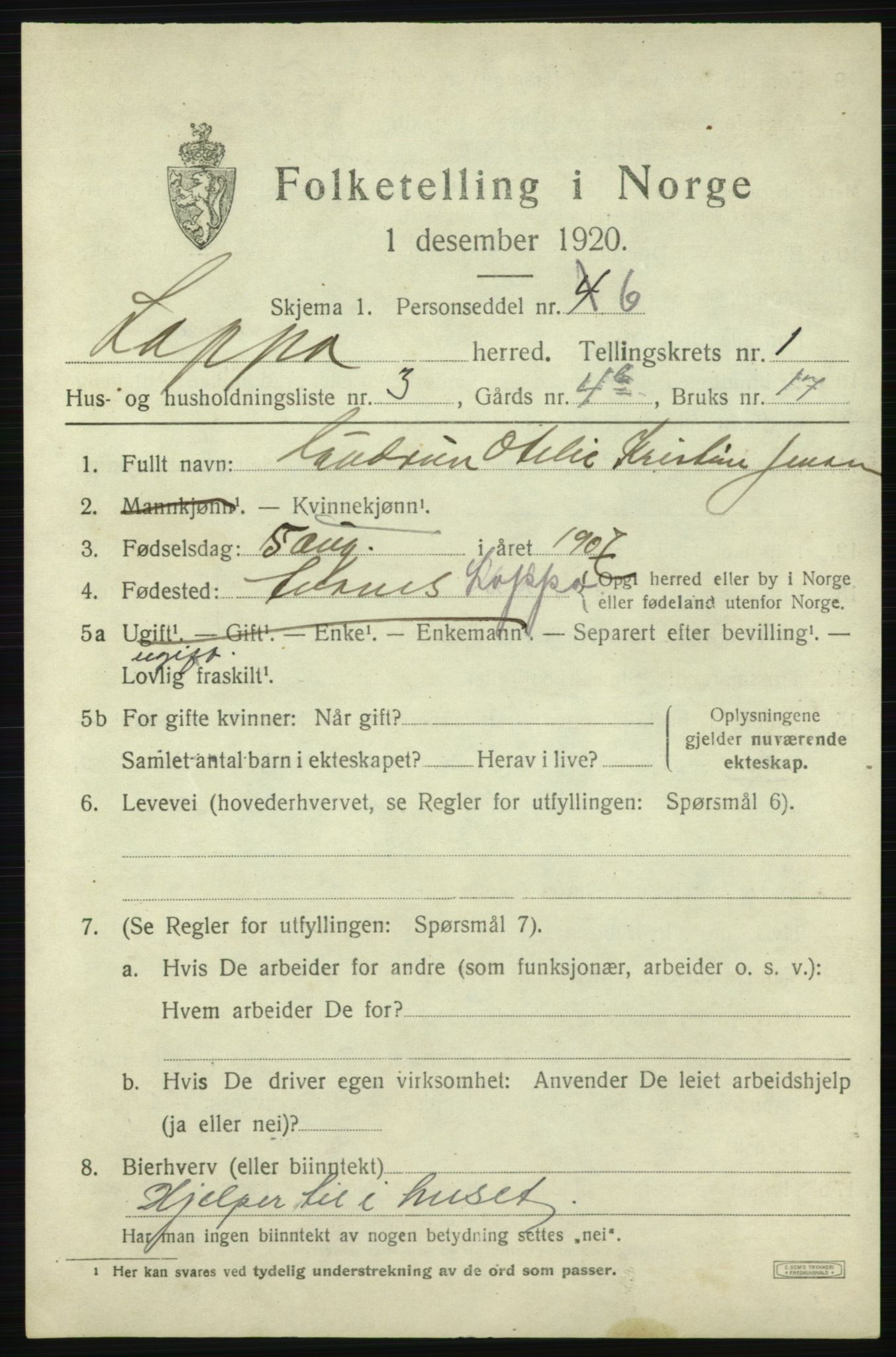 SATØ, 1920 census for Loppa, 1920, p. 654