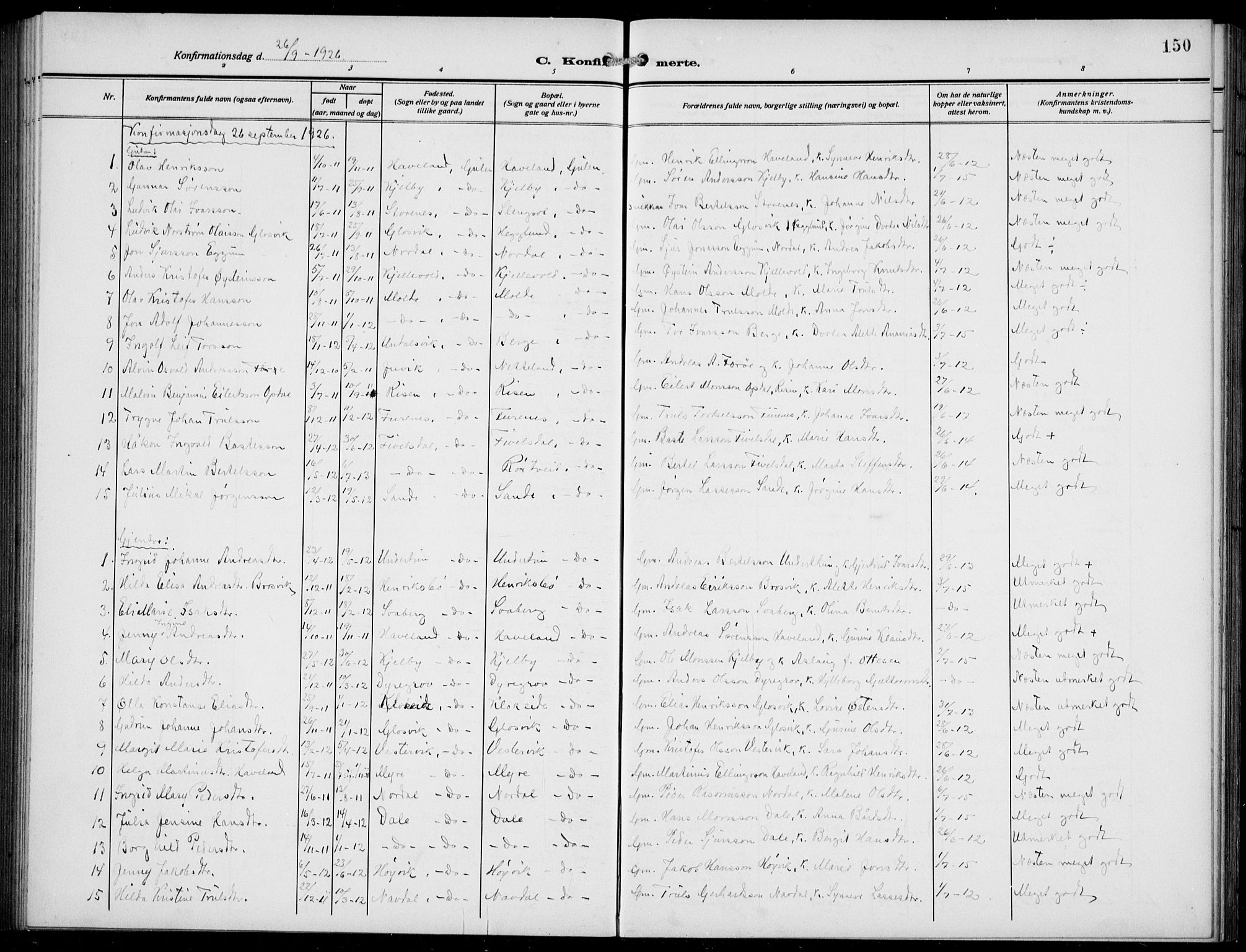 Gulen sokneprestembete, AV/SAB-A-80201/H/Hab/Habb/L0004: Parish register (copy) no. B 4, 1908-1936, p. 150