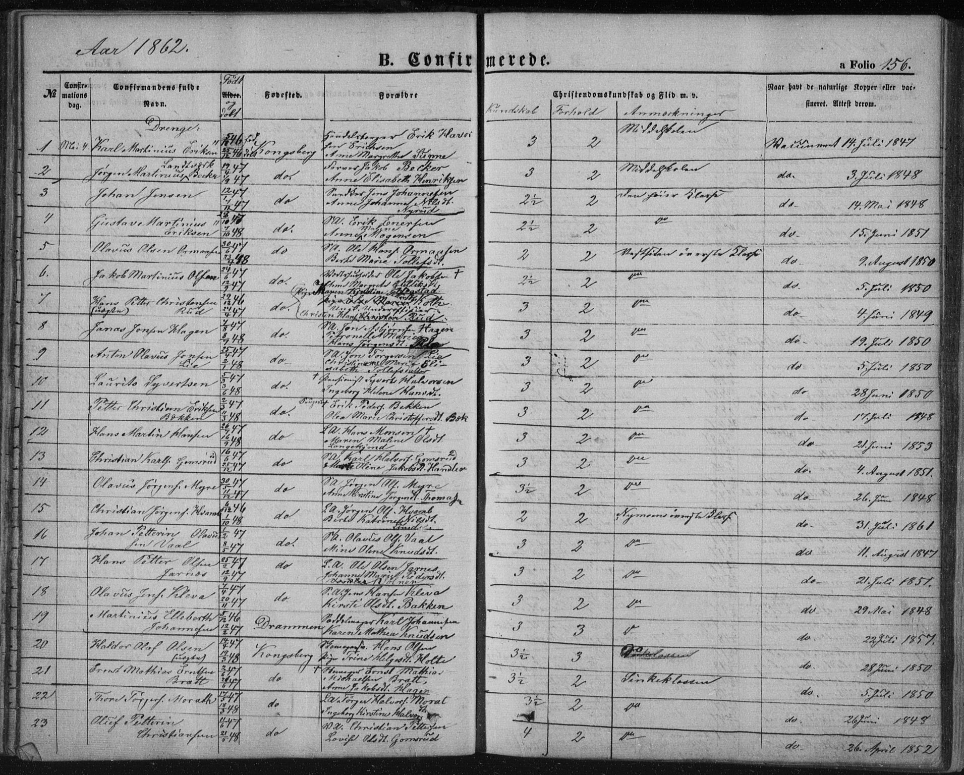 Kongsberg kirkebøker, SAKO/A-22/F/Fa/L0010: Parish register (official) no. I 10, 1859-1875, p. 156