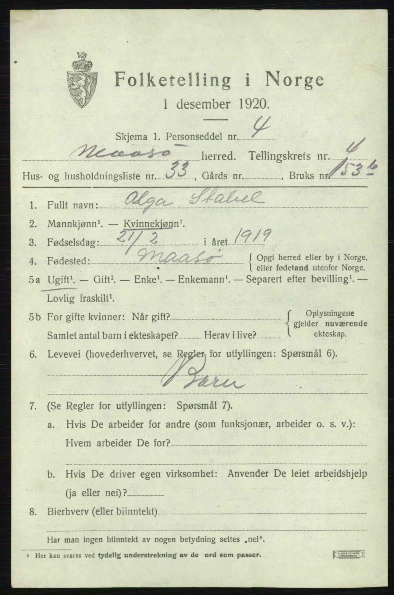 SATØ, 1920 census for Måsøy, 1920, p. 2200