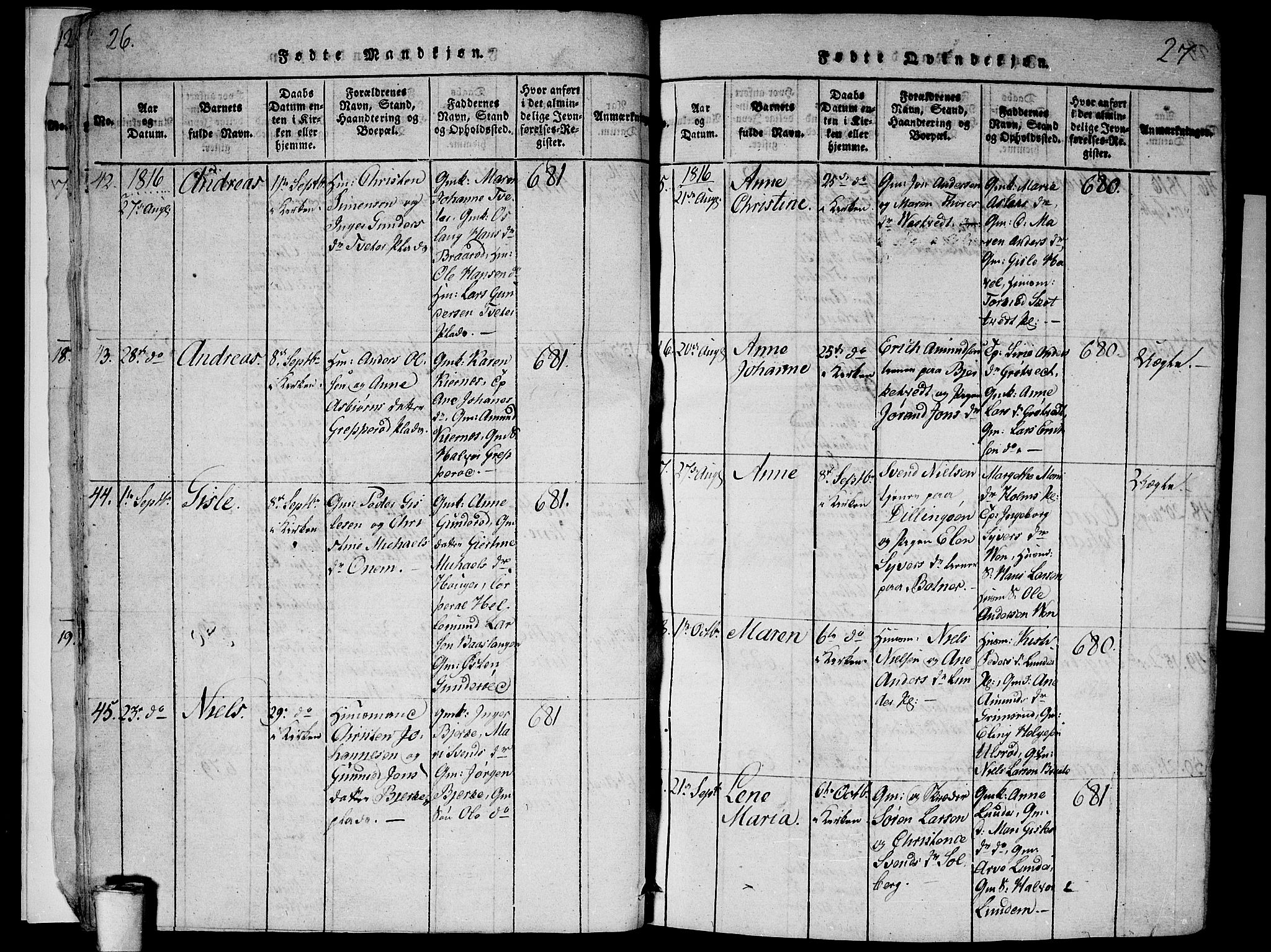 Våler prestekontor Kirkebøker, AV/SAO-A-11083/G/Ga/L0001: Parish register (copy) no. I 1, 1815-1839, p. 26-27