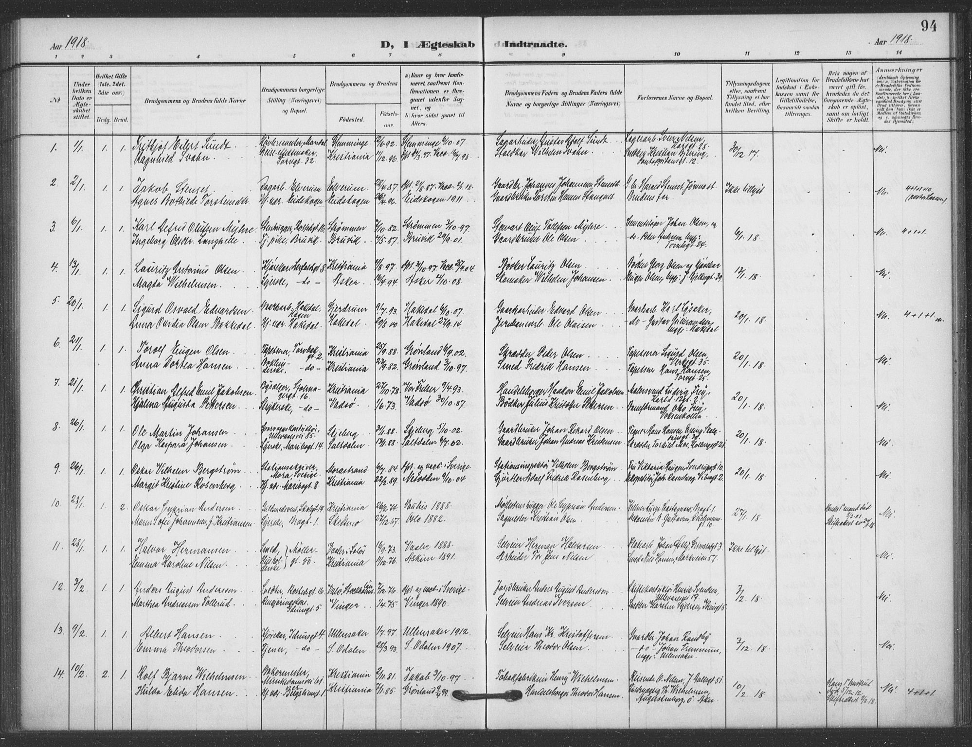 Jakob prestekontor Kirkebøker, AV/SAO-A-10850/F/Fa/L0010: Parish register (official) no. 10, 1908-1922, p. 94