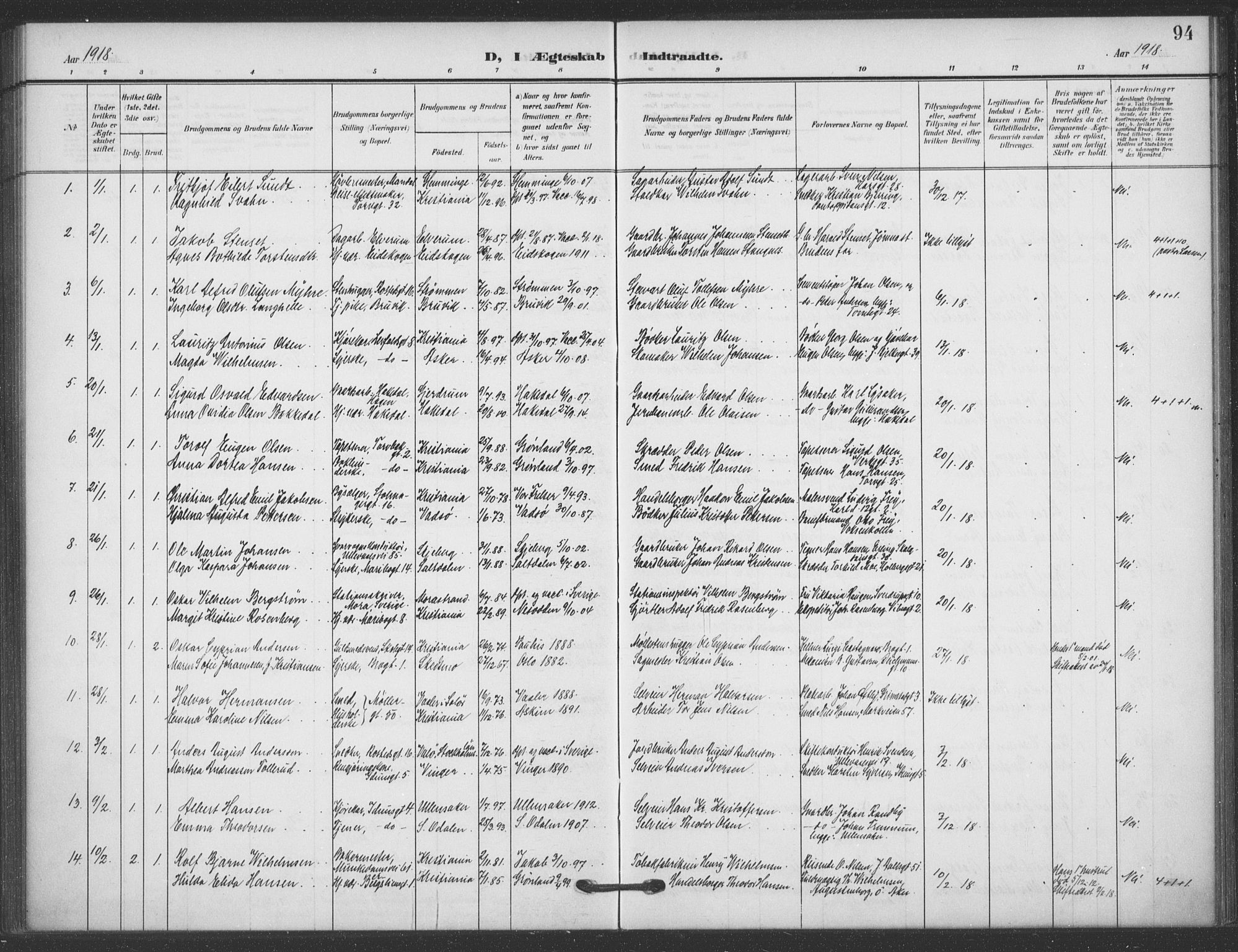 Jakob prestekontor Kirkebøker, SAO/A-10850/F/Fa/L0010: Parish register (official) no. 10, 1908-1922, p. 94