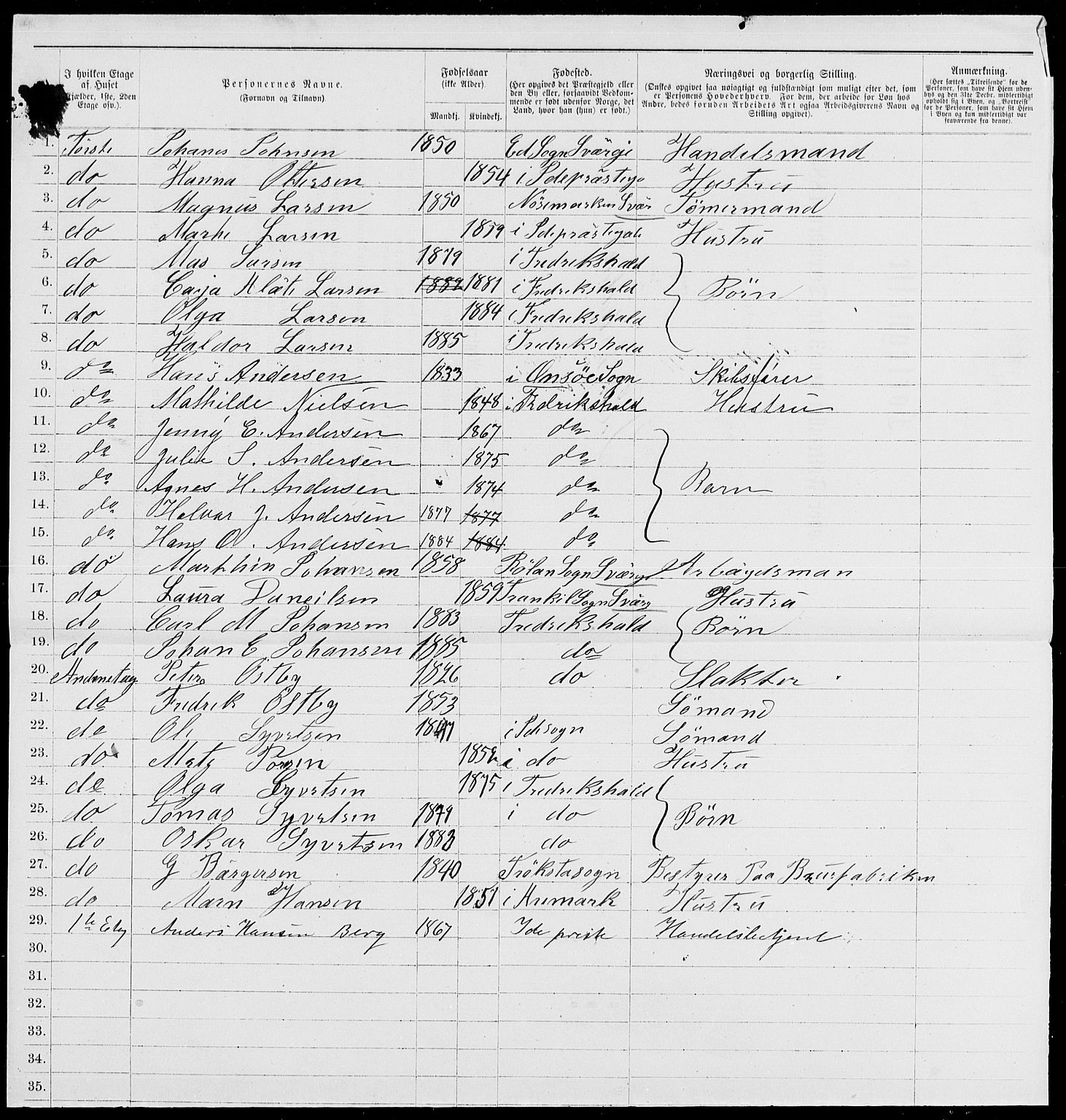 RA, 1885 census for 0101 Fredrikshald, 1885, p. 1318