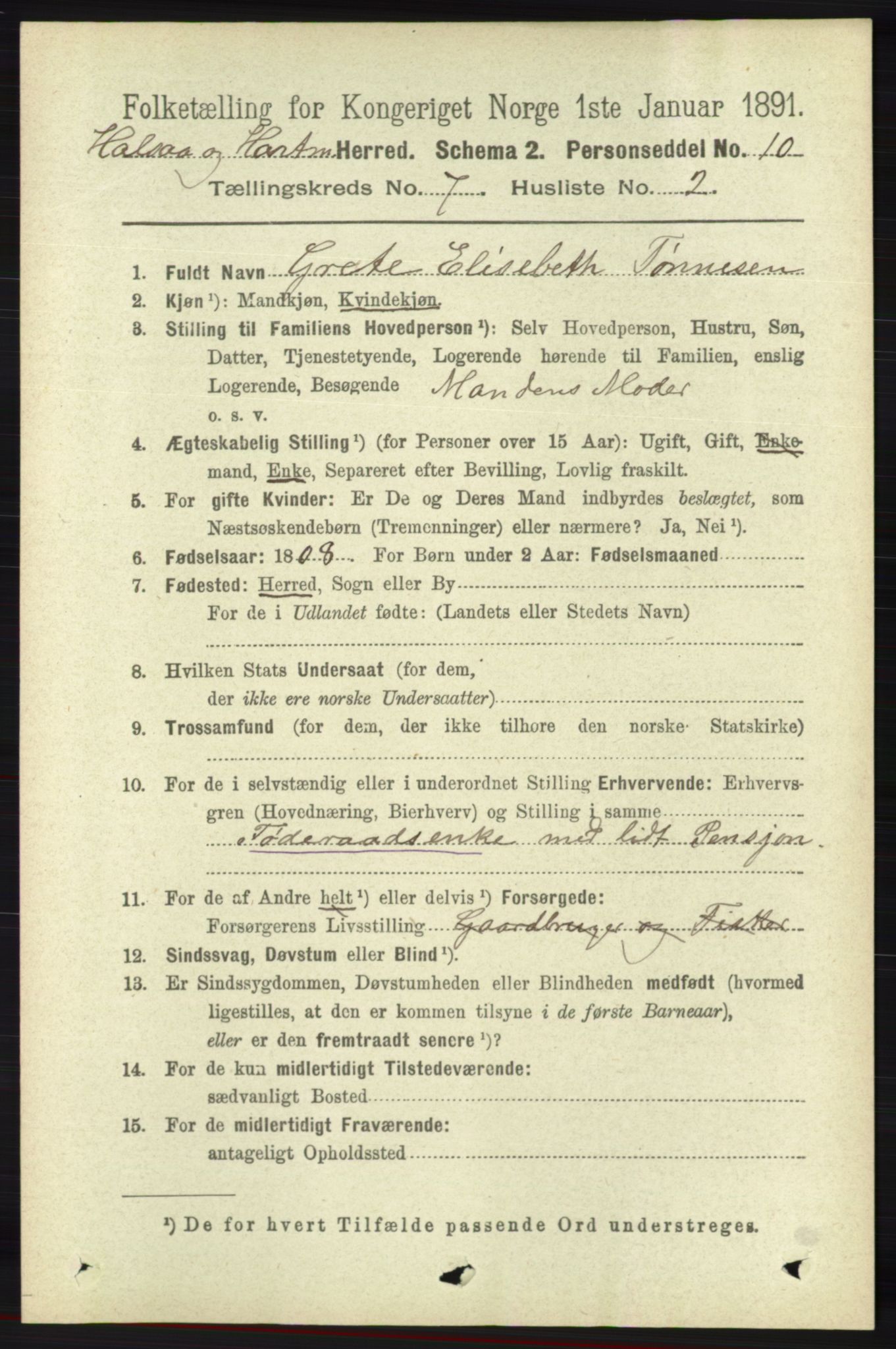 RA, 1891 census for 1019 Halse og Harkmark, 1891, p. 2760