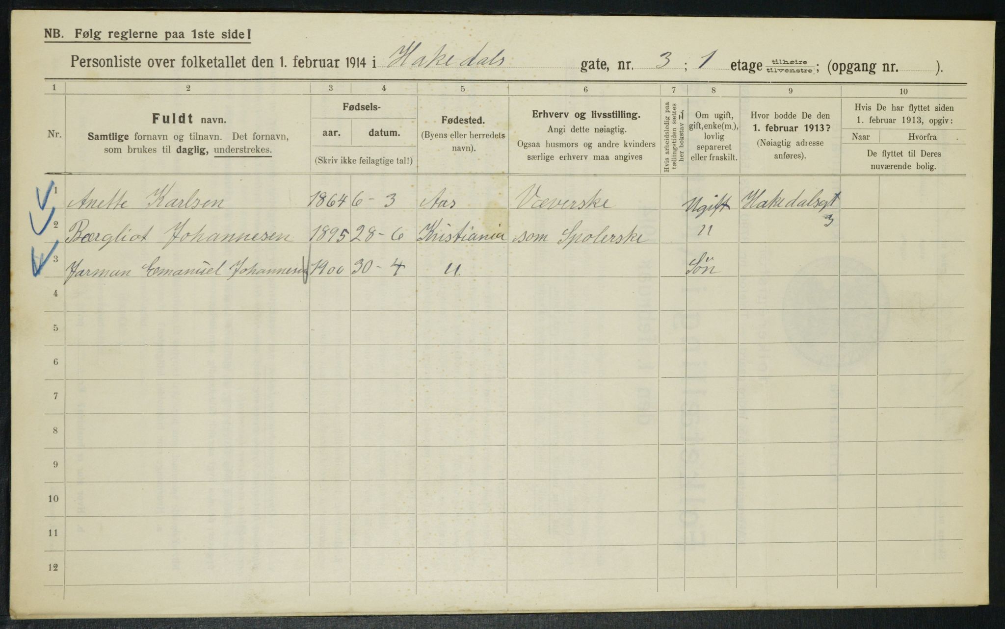 OBA, Municipal Census 1914 for Kristiania, 1914, p. 34094