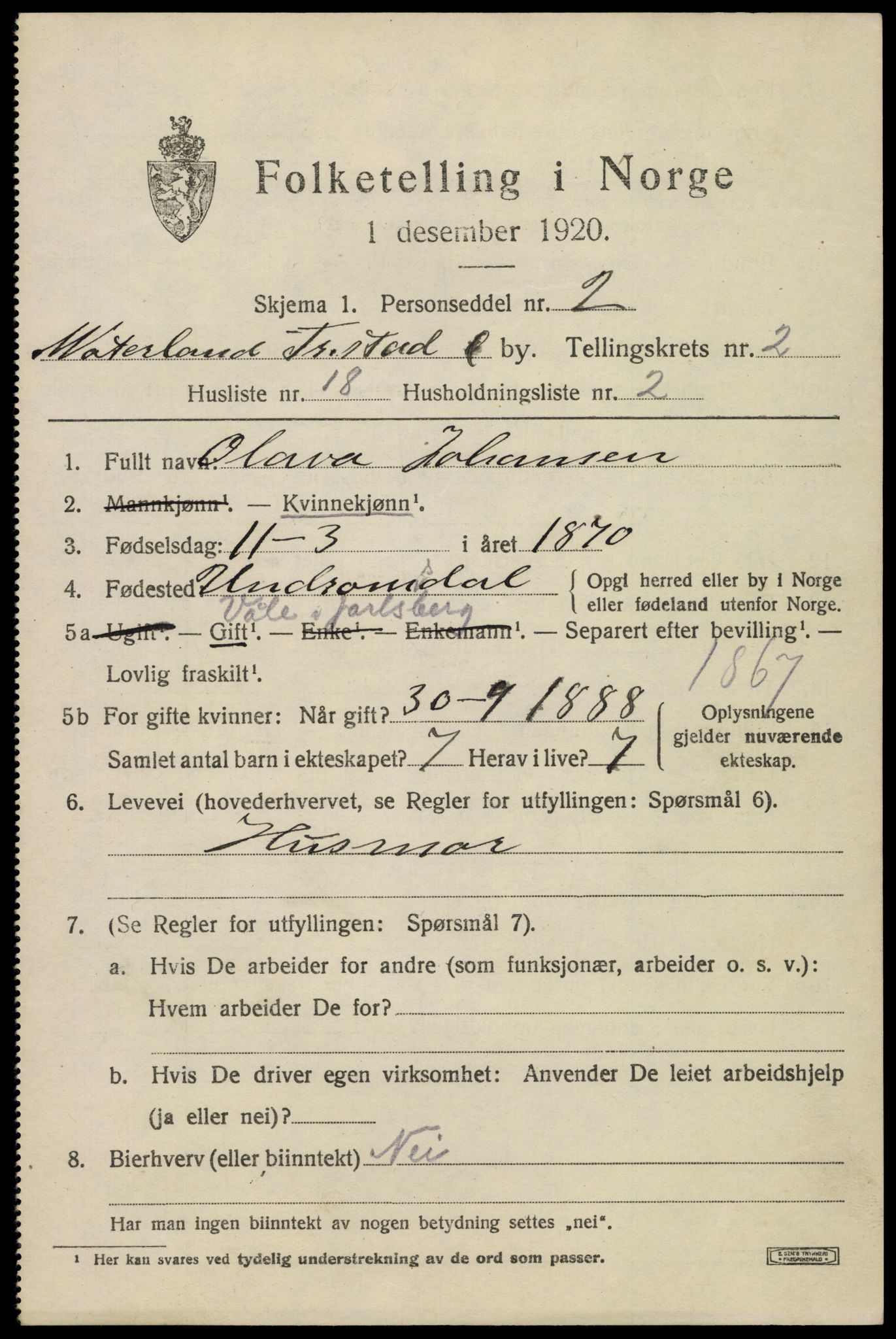 SAO, 1920 census for Fredrikstad, 1920, p. 13871