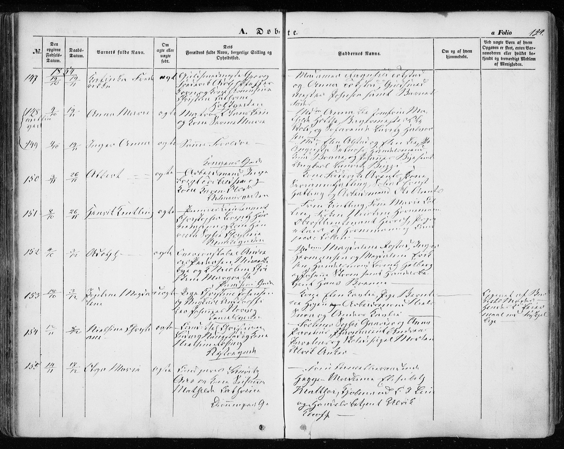 Ministerialprotokoller, klokkerbøker og fødselsregistre - Sør-Trøndelag, SAT/A-1456/601/L0051: Parish register (official) no. 601A19, 1848-1857, p. 124
